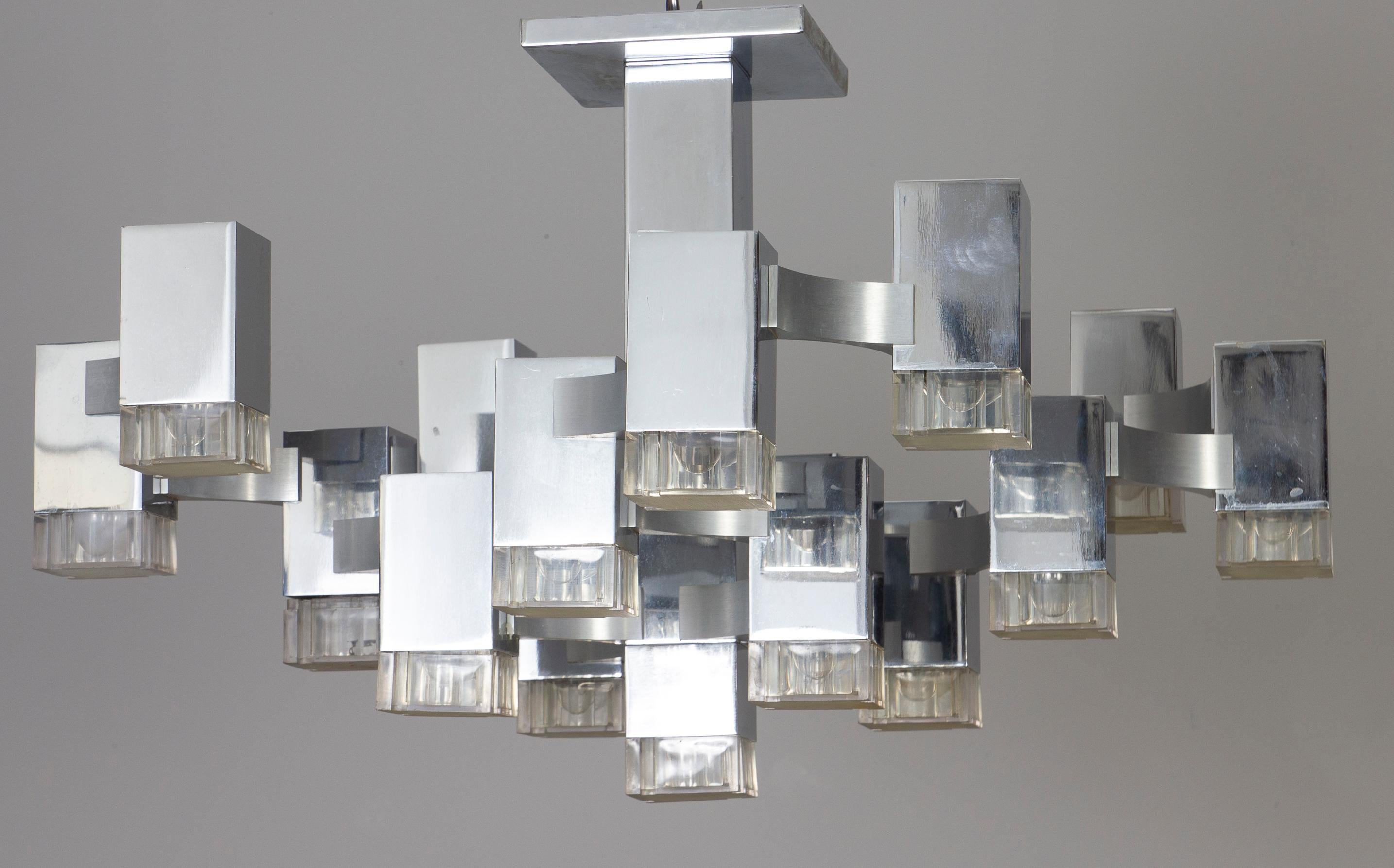 Mid-Century Modern Iconic Cubic Gaetano Sciolari Chandelier, Italy, 1970