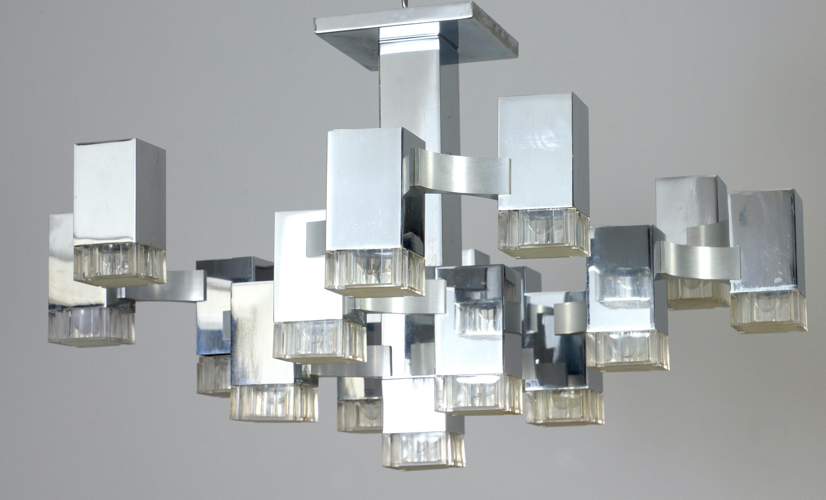 Italian Iconic Cubic Gaetano Sciolari Chandelier, Italy, 1970