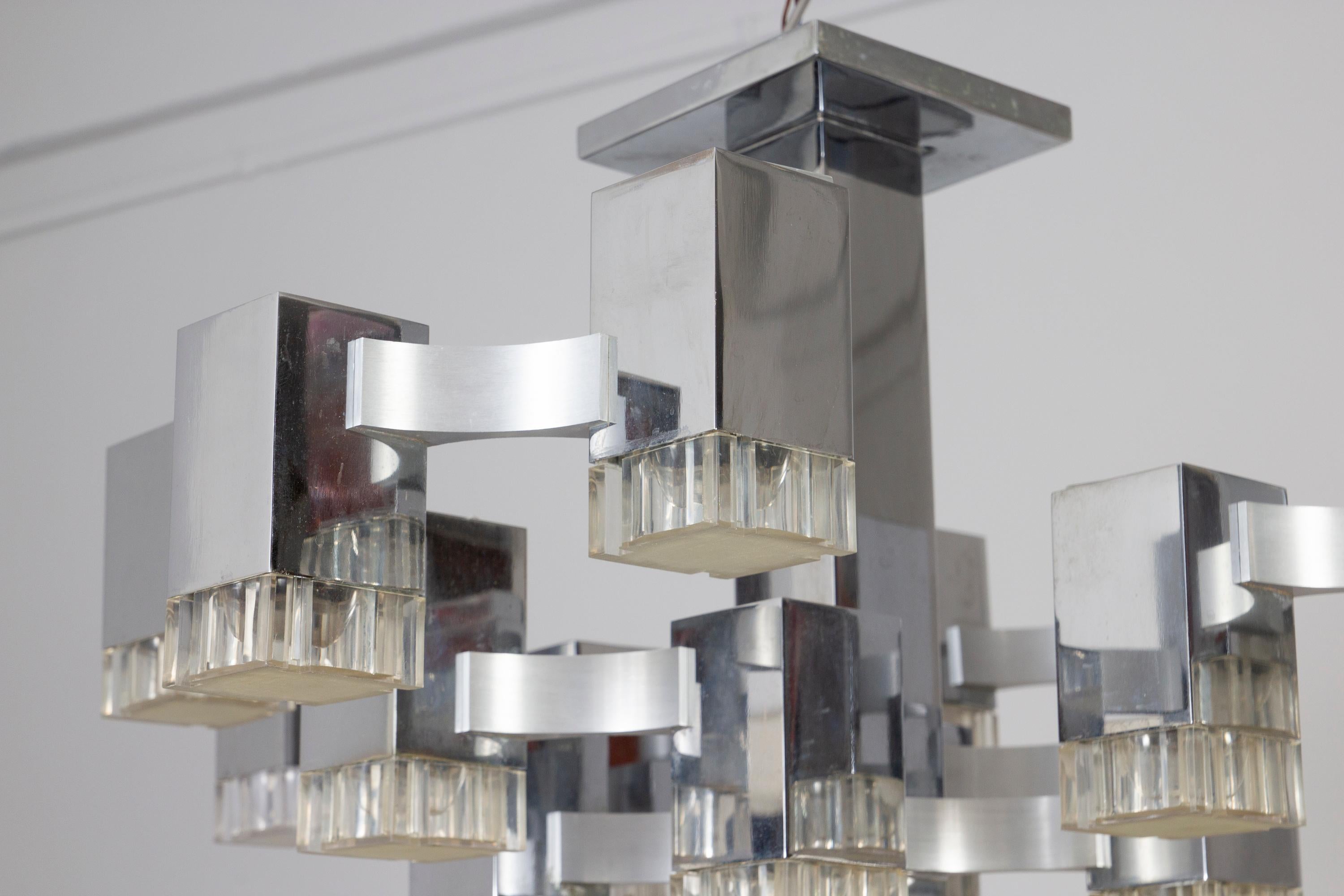 Late 20th Century Iconic Cubic Gaetano Sciolari Chandelier, Italy, 1970