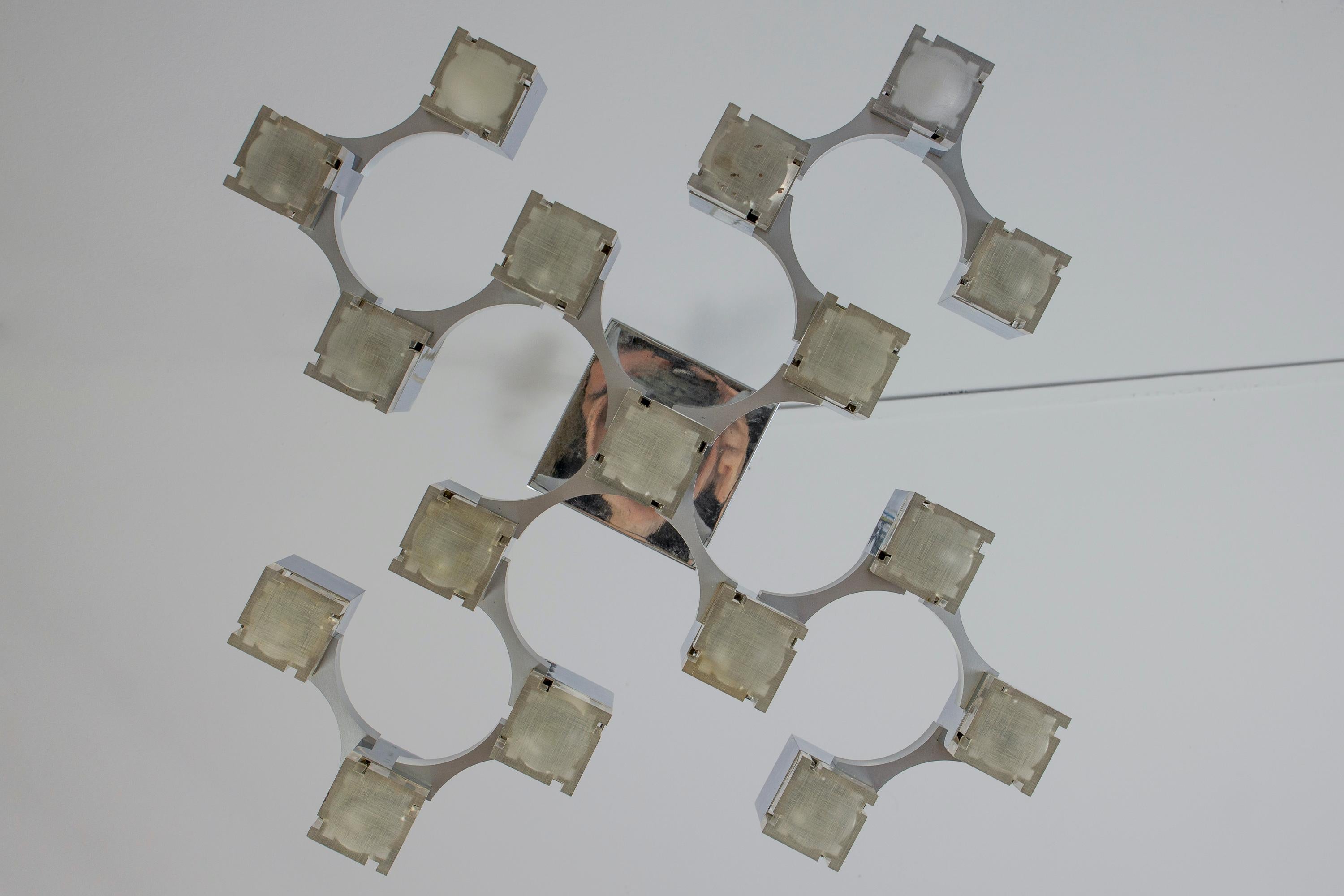 Brass Iconic Cubic Gaetano Sciolari Chandelier, Italy, 1970