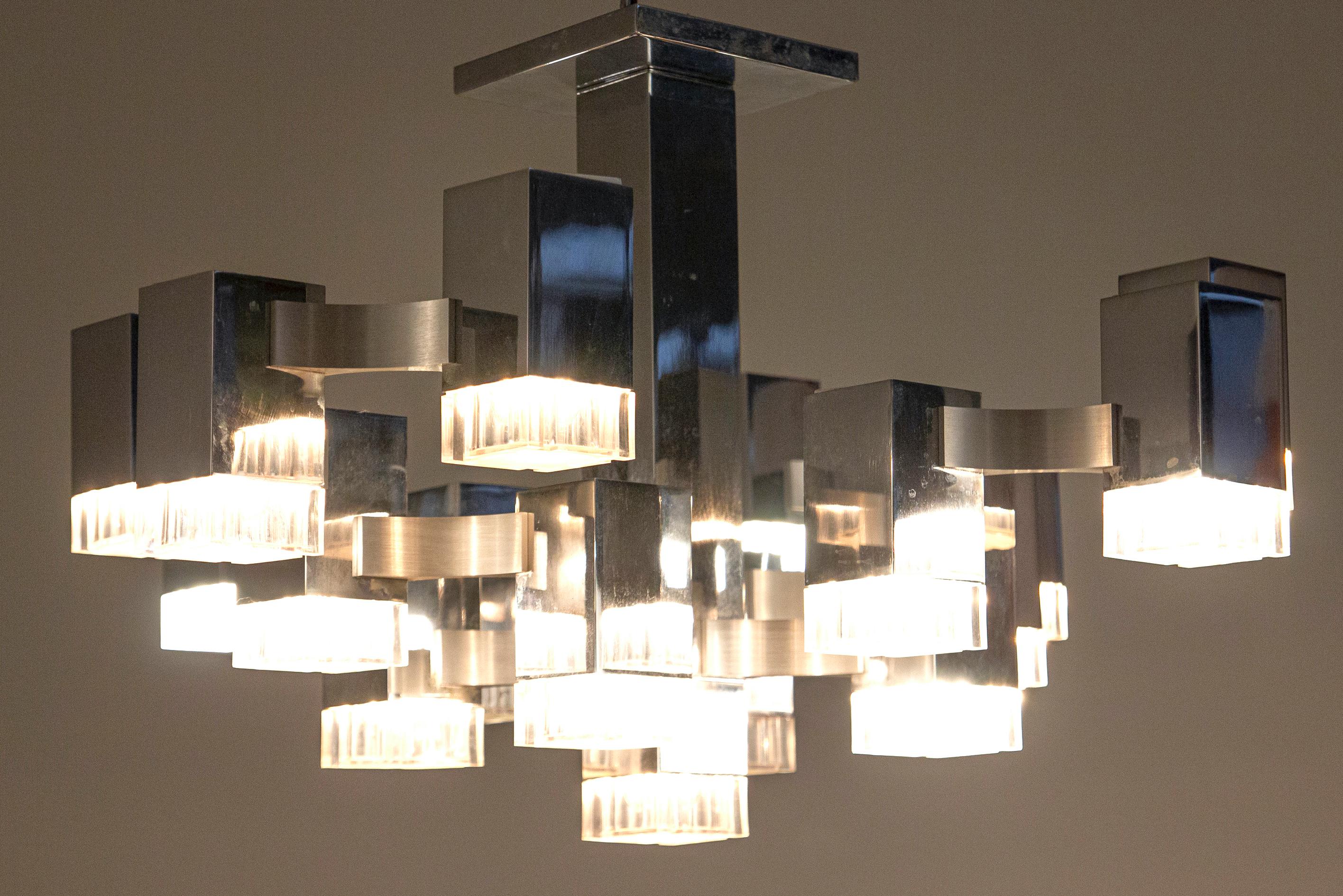 Iconic Cubic Gaetano Sciolari Chandelier, Italy, 1970 1