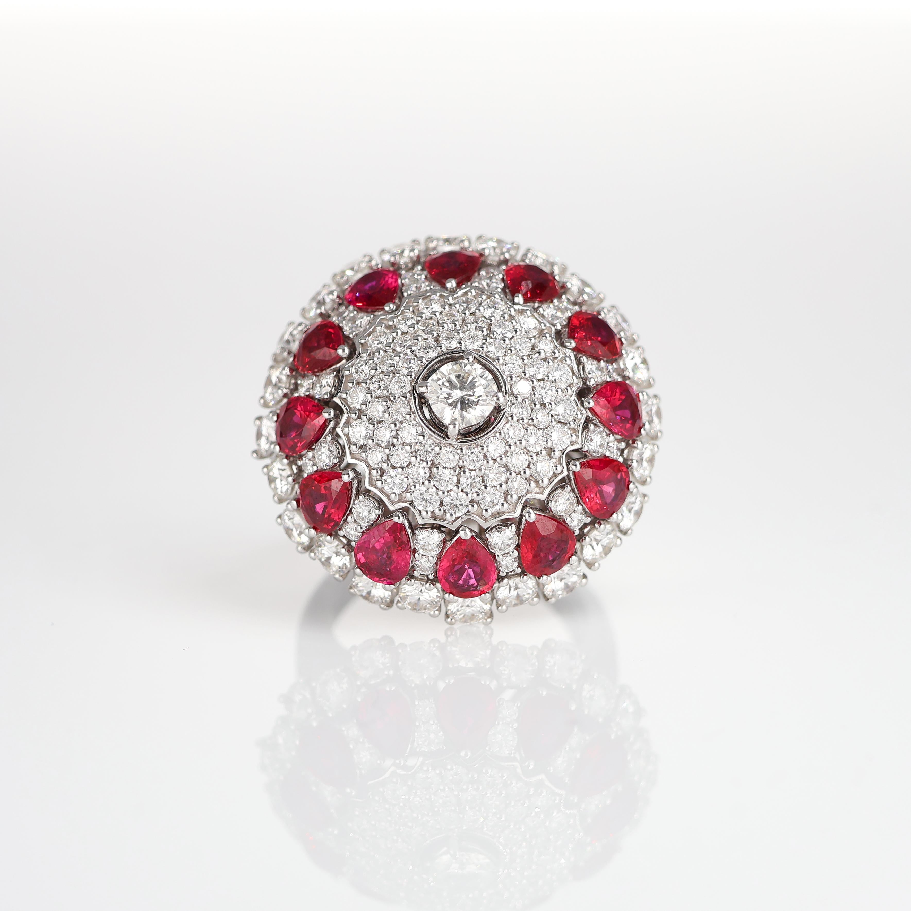 IMPORTANT NOTE:
✔ No additional costs will be added to this order.
✔ Shipping and customs duties are fully covered by us.
--------------------This exquisite 18K white gold ring features a breathtaking dome design adorned with a dazzling pavé of