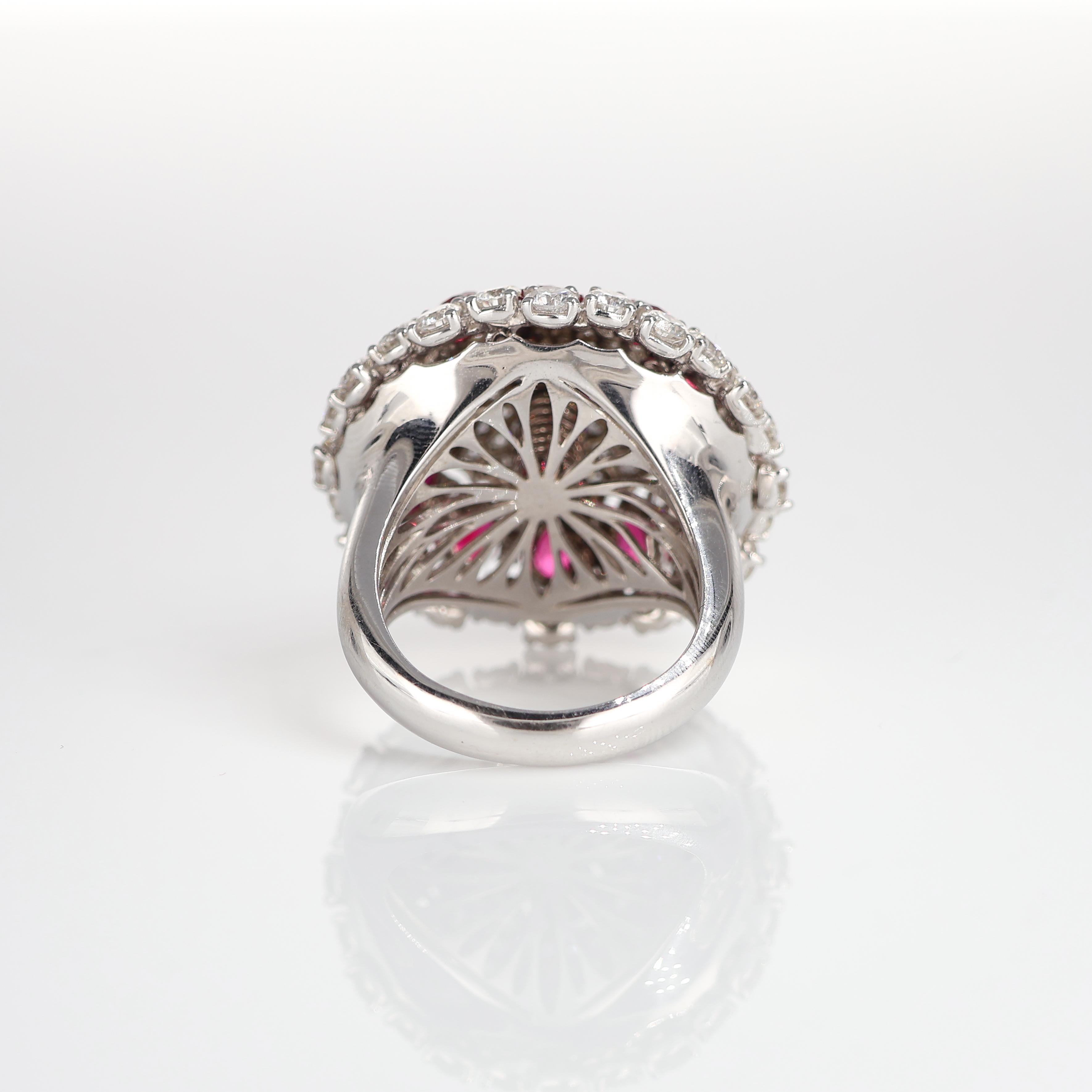 Women's or Men's Iconic Curnis White Gold Dome Ring with Diamonds and Ruby Drops For Sale