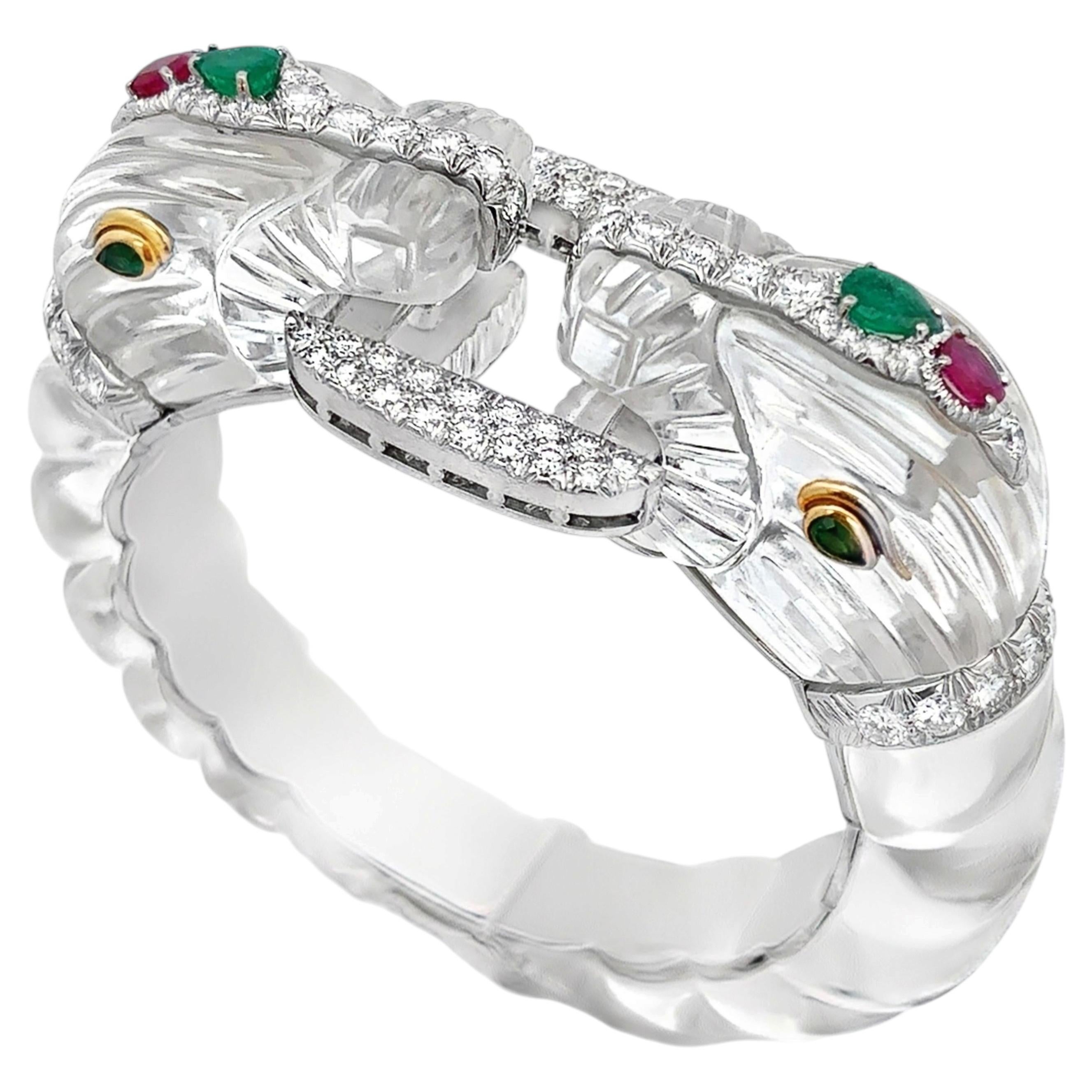 Iconic David Webb Rock Crystal Chimera Bangle For Sale