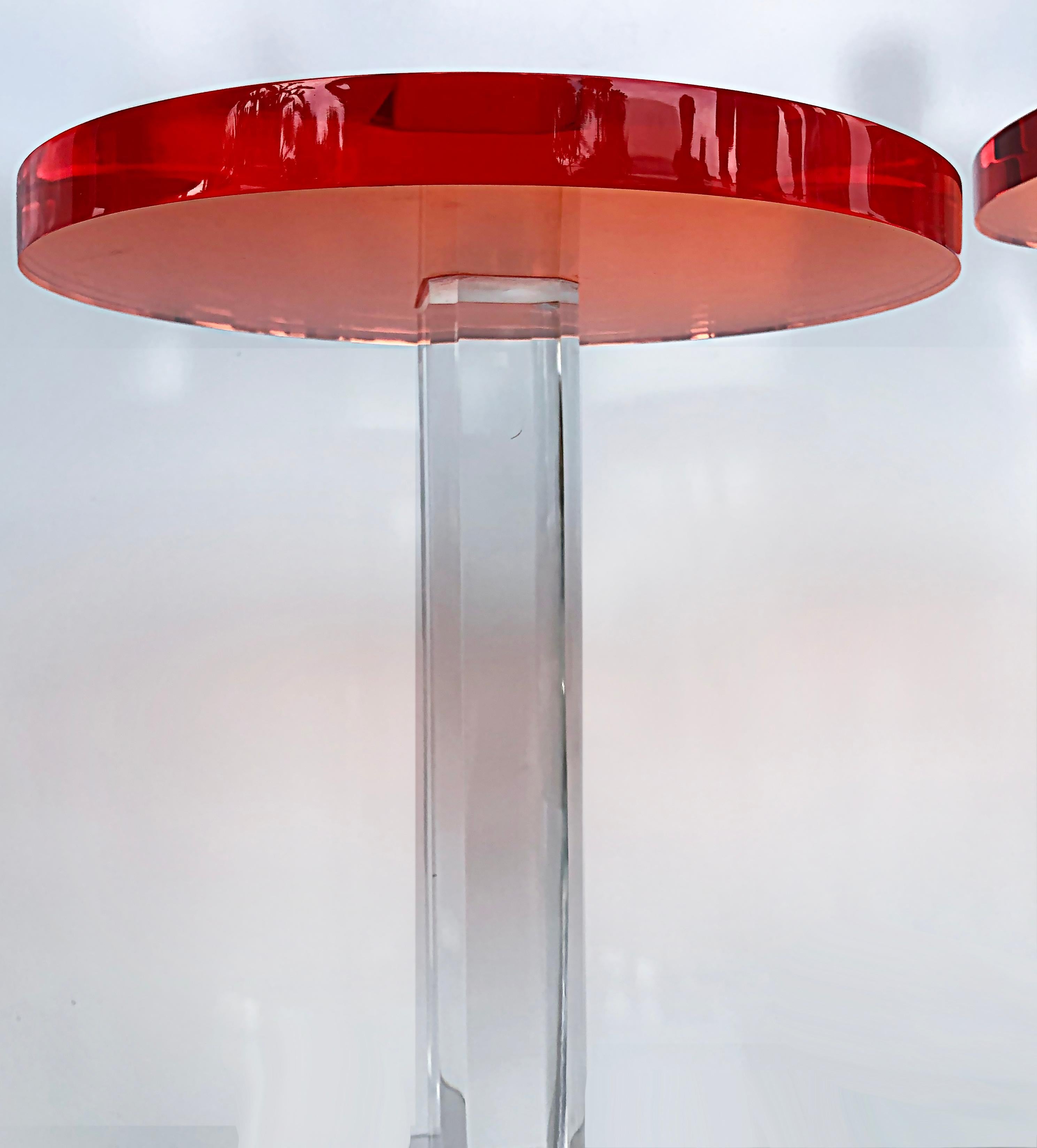 American Iconic Design Gallery Custom Made Lucite Side Tables, Pair For Sale