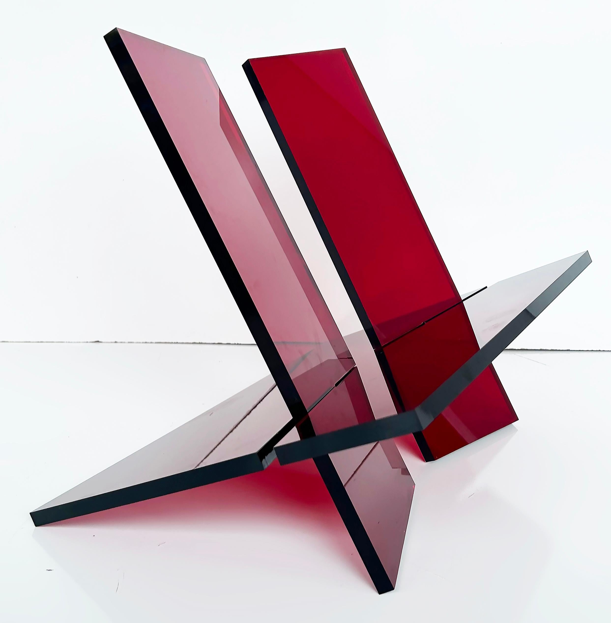 Modern Iconic Design Gallery Custom Red Lucite Tabletop Book Stand For Sale