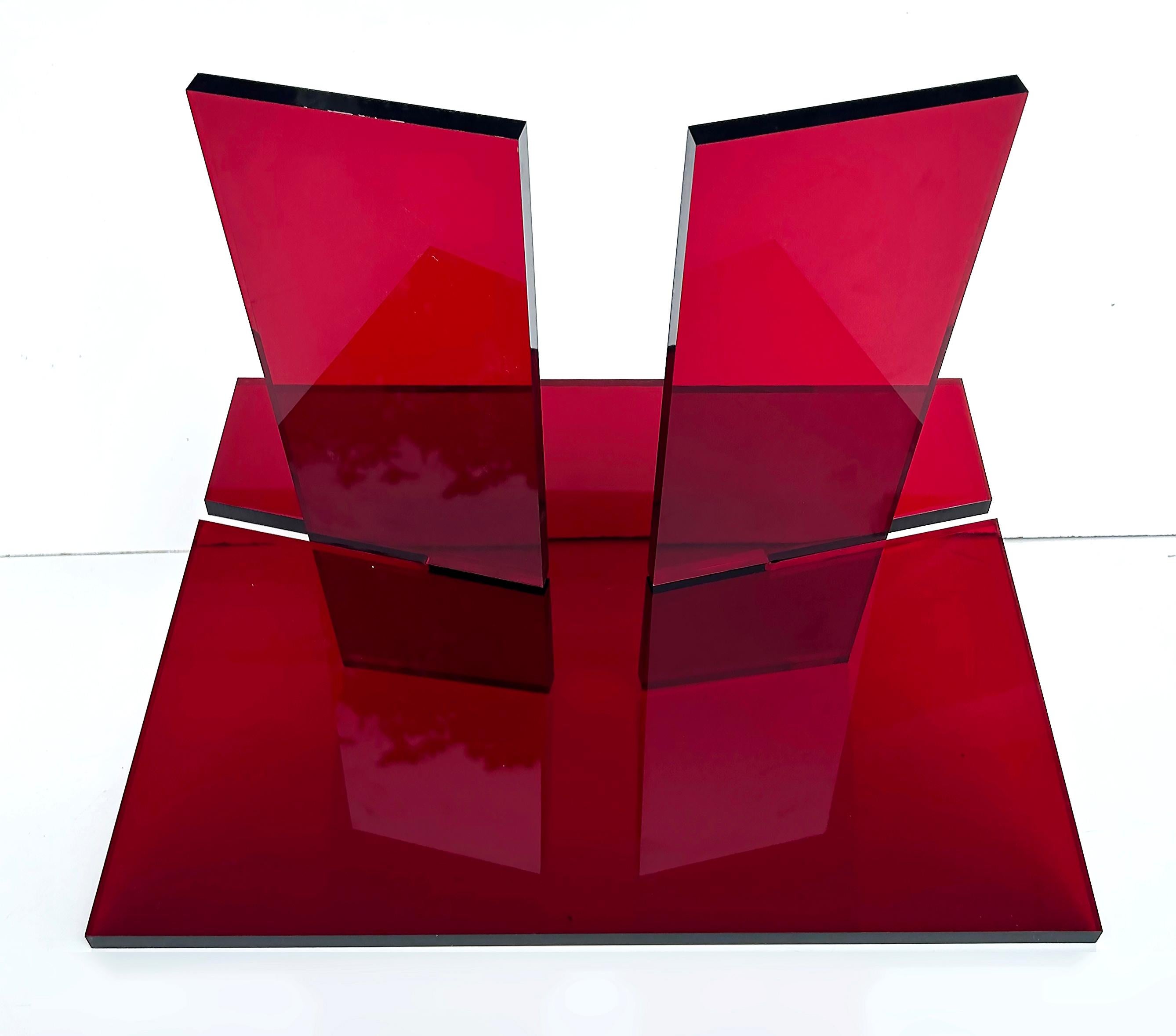 Contemporary Iconic Design Gallery Custom Red Lucite Tabletop Book Stand For Sale