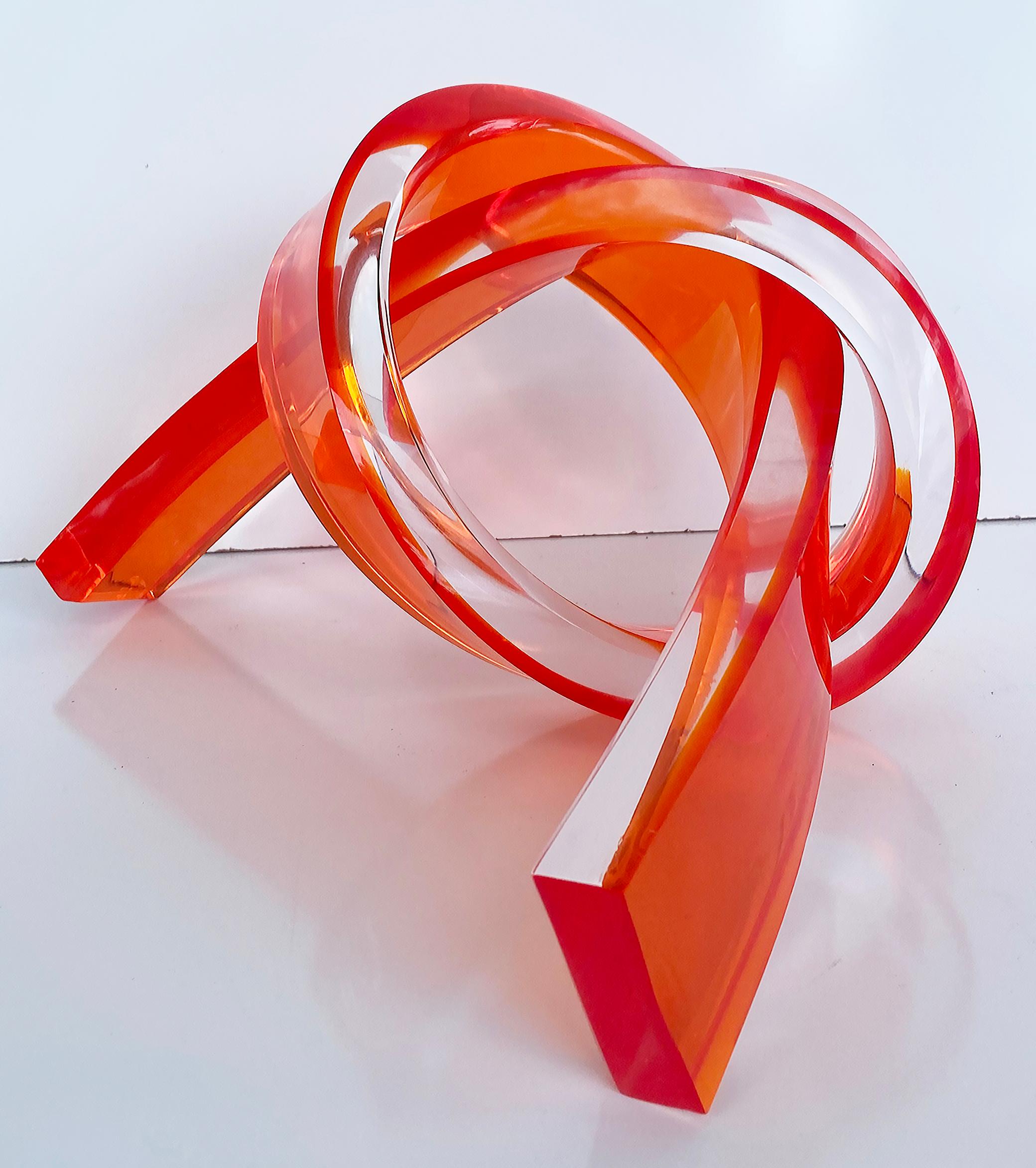 Iconic Design Thick Twisted Abstract Lucite Ribbon Sculpture, 2023 Orange For Sale 4