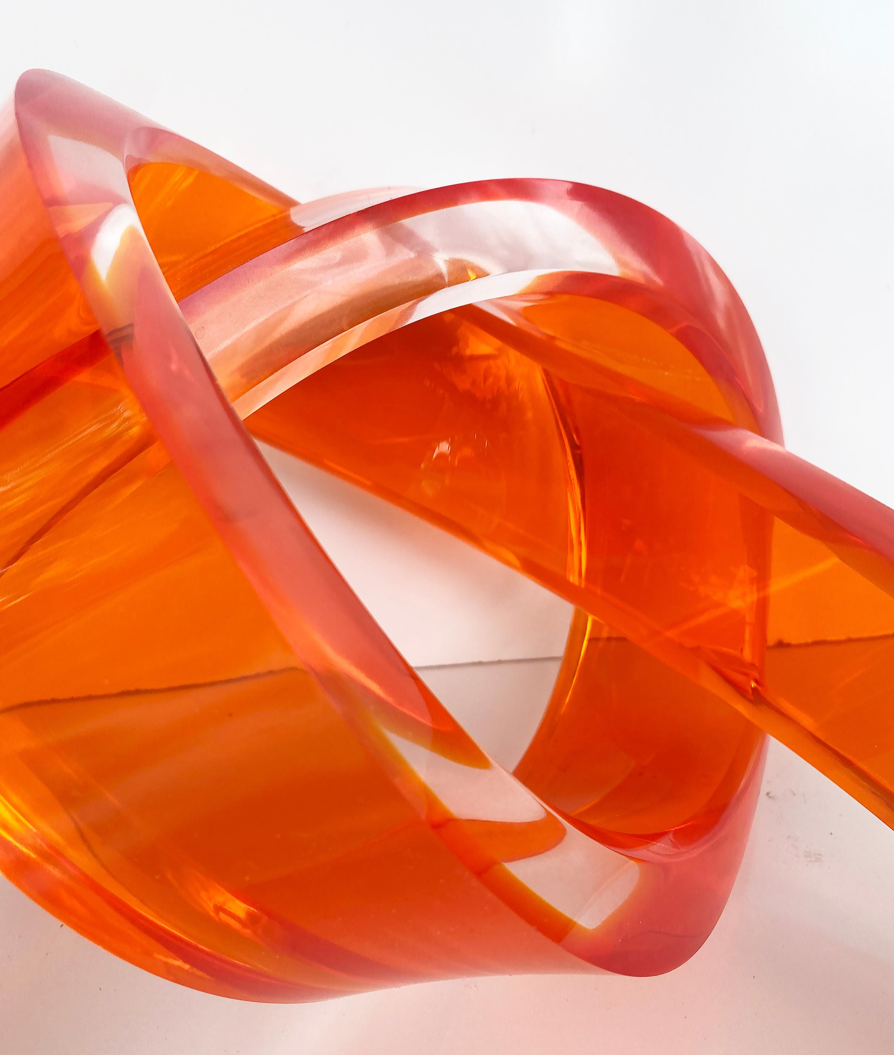 Iconic Design Thick Twisted Abstract Lucite Ribbon Sculpture, 2023 Orange For Sale 5