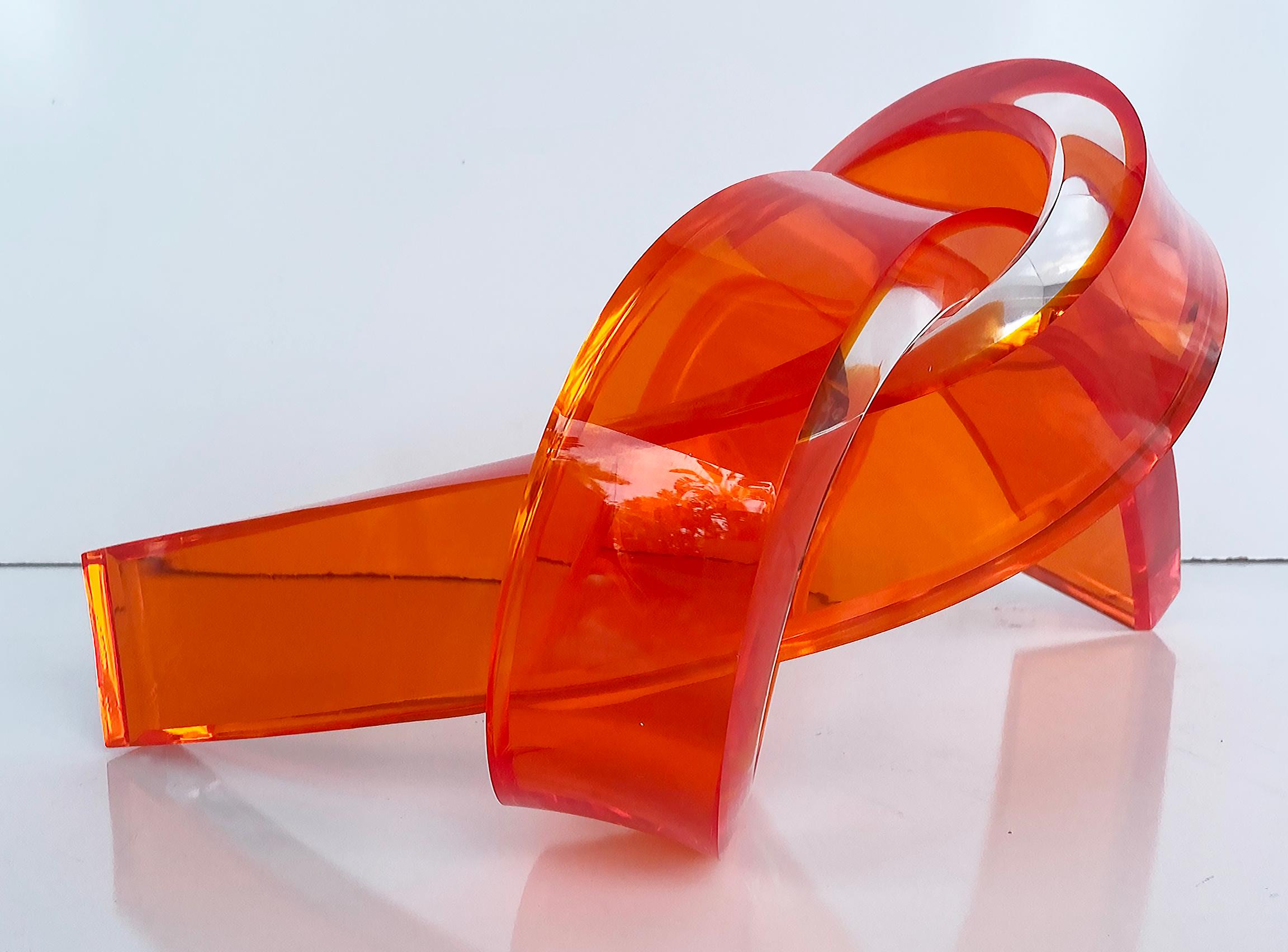 Iconic Design Thick Twisted Abstract Lucite Ribbon Sculpture, 2023 Orange For Sale 1