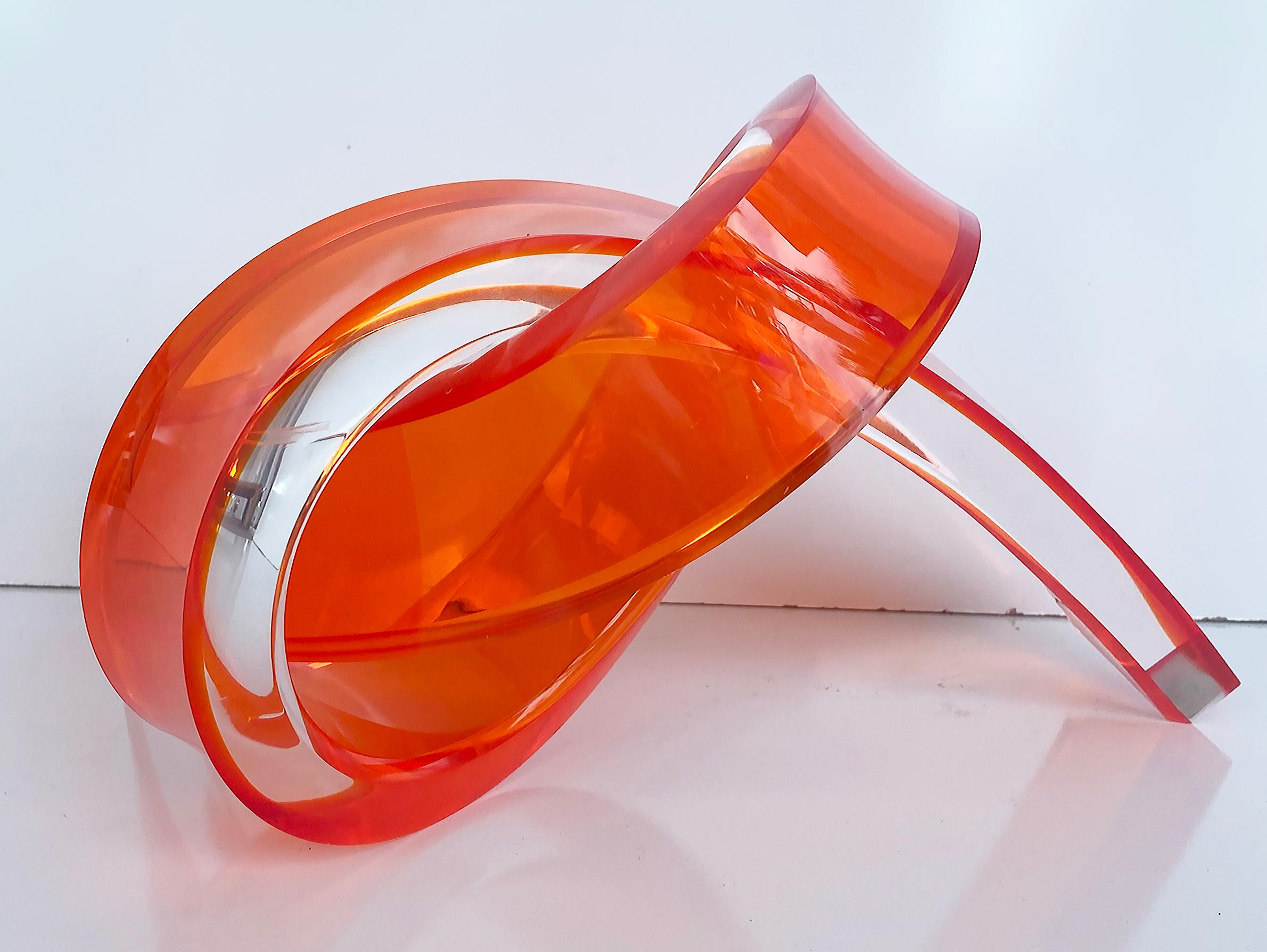 Iconic Design Thick Twisted Abstract Lucite Ribbon Sculpture, 2023 Orange For Sale 2