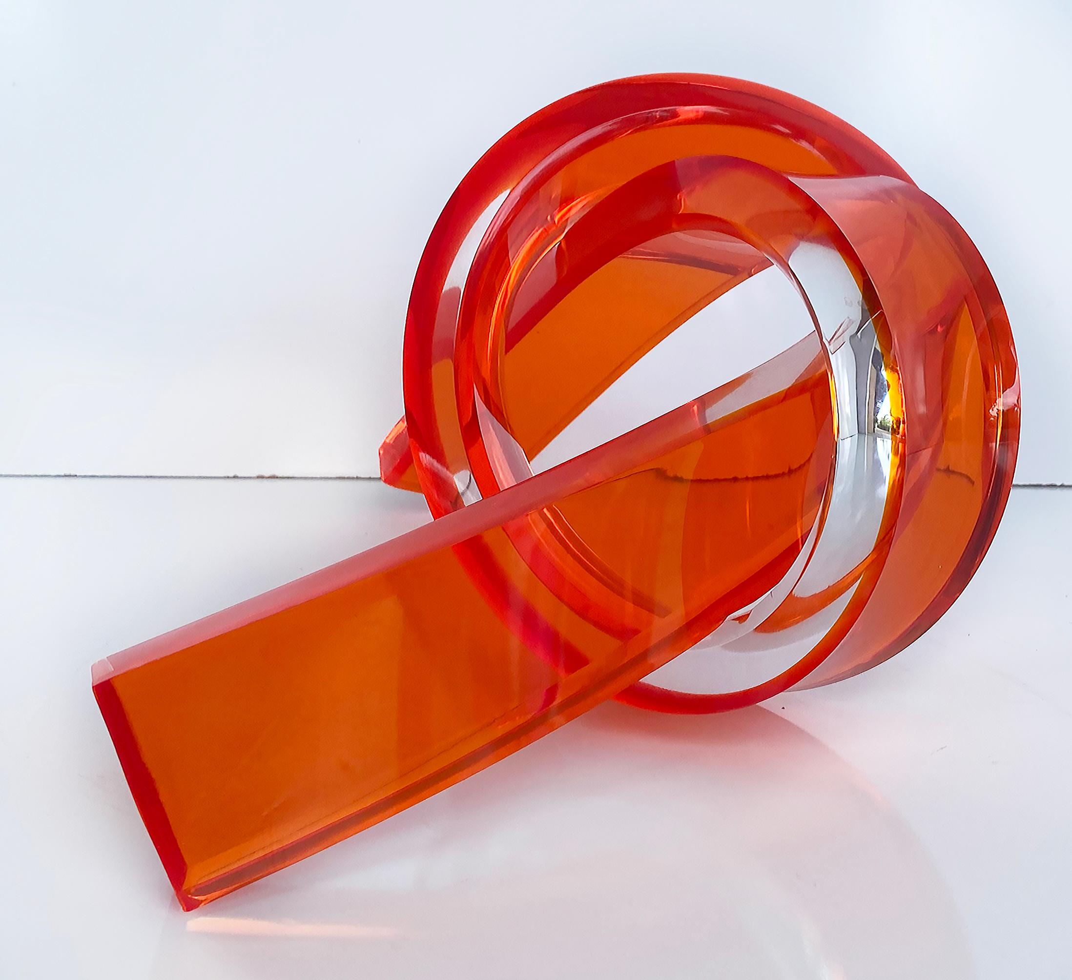 Iconic Design Thick Twisted Abstract Lucite Ribbon Sculpture, 2023 Orange For Sale 3