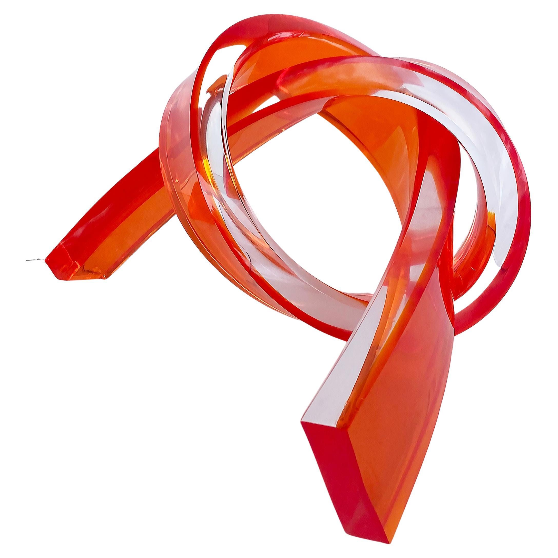 Iconic Design Thick Twisted Abstract Lucite Ribbon Sculpture, 2023 Orange For Sale