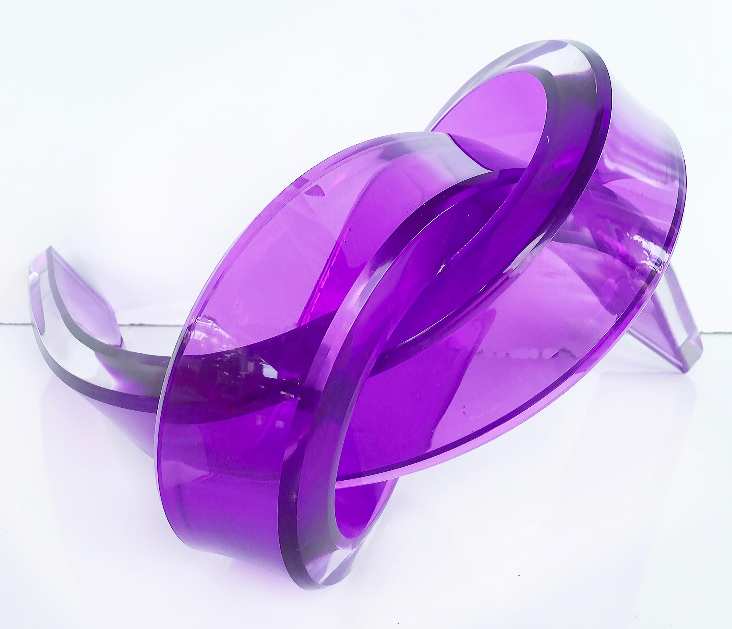 Iconic Design Thick Twisted Abstract Lucite Ribbon Sculpture, Purple  For Sale 1