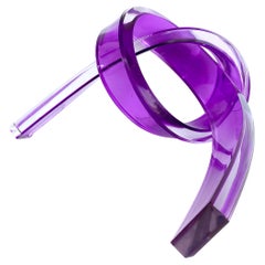 Iconic Design Thick Twisted Abstract Lucite Ribbon Sculpture, Purple