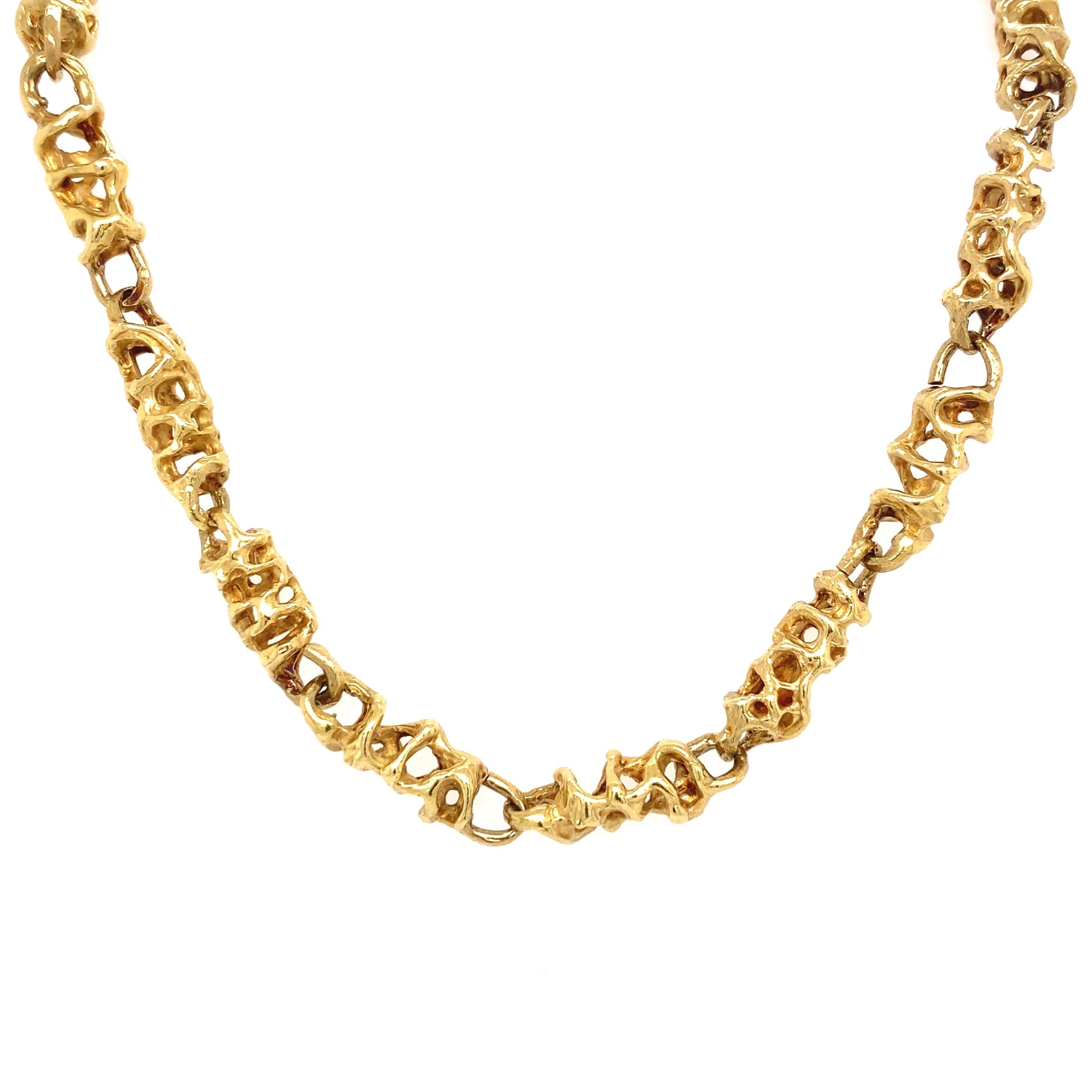 Fabulous High Quality heavy Solid 18K Yellow Gold Abstract open Chain Link Necklace by highly sought after Iconic Designer Ed Weiner. Beautifully Hand crafted by famed 20th Century Modernist Designer. Measuring approx. 25