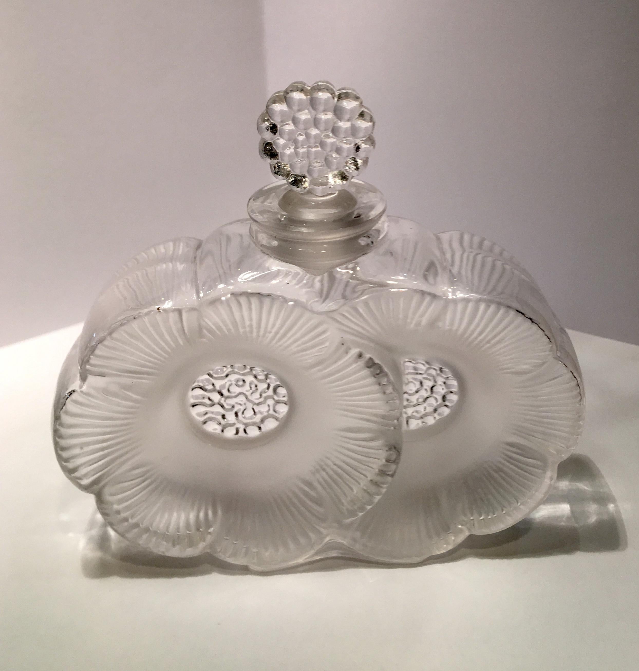 Art Nouveau Lalique Crystal Perfume Bottle Iconic Deux Fleurs ‘Two Flowers’ 