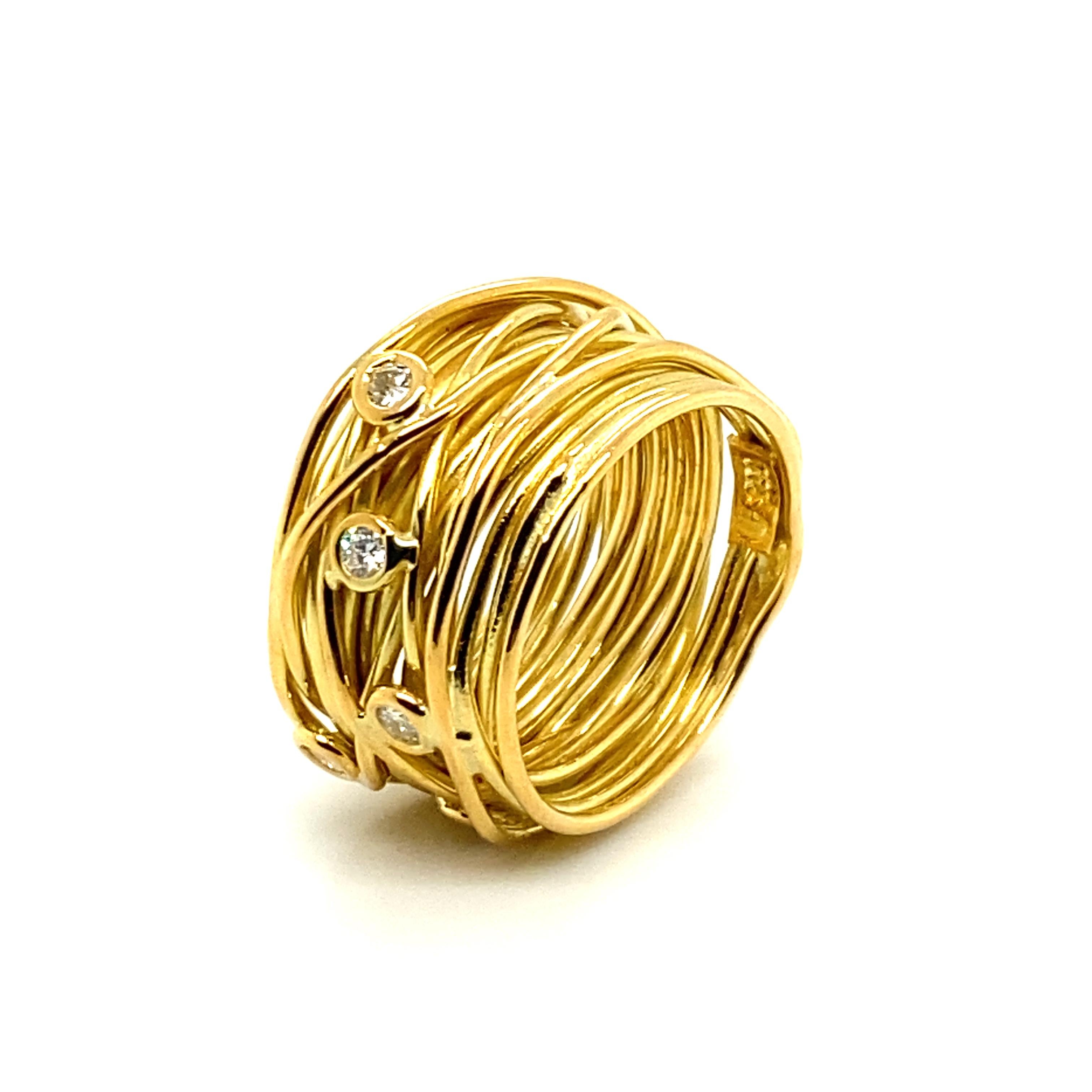 Iconic Diamond Bird's Nest Ring by Devon in 18 Karat Yellow Gold For Sale 1