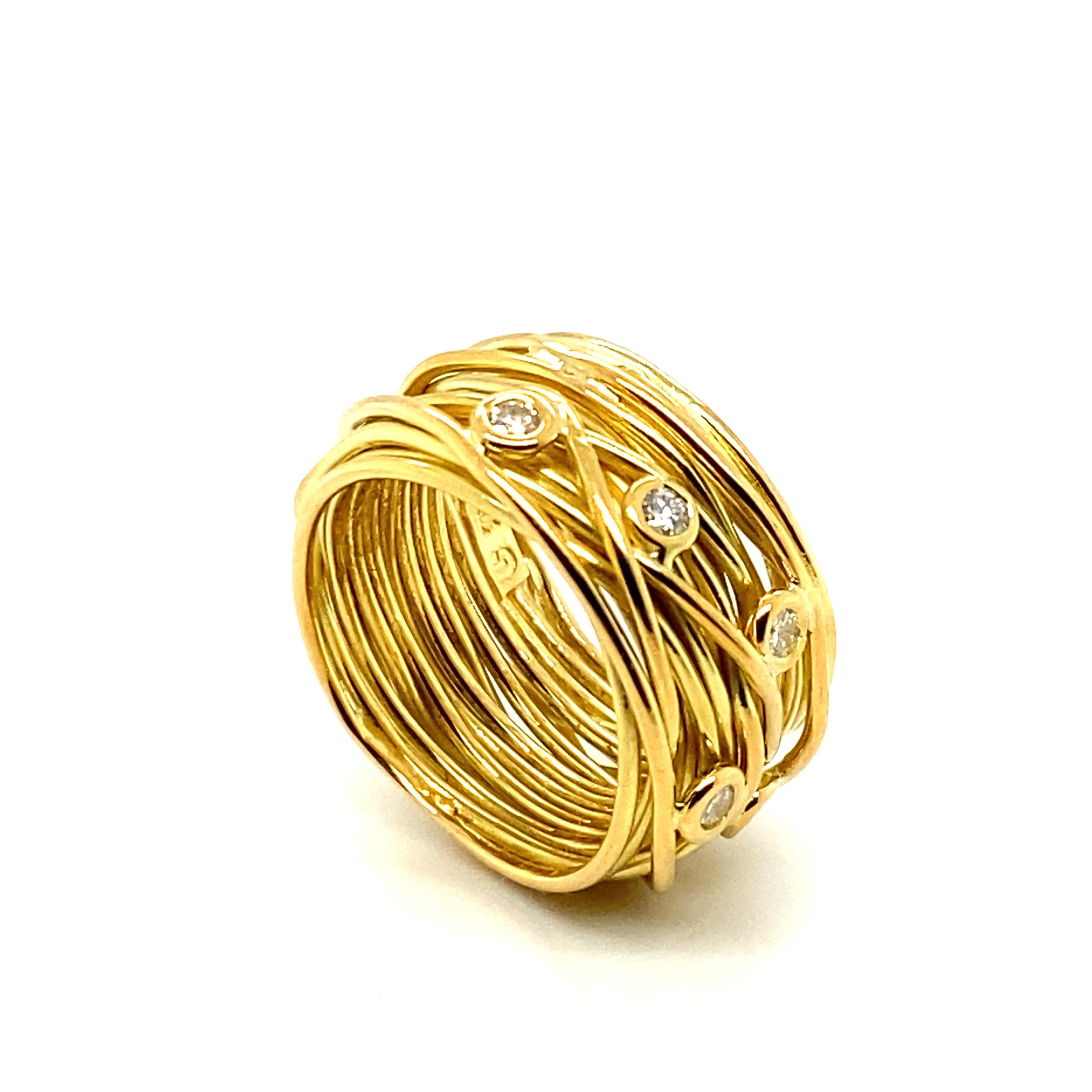 Brilliant Cut Iconic Diamond Bird's Nest Ring by Devon in 18 Karat Yellow Gold For Sale
