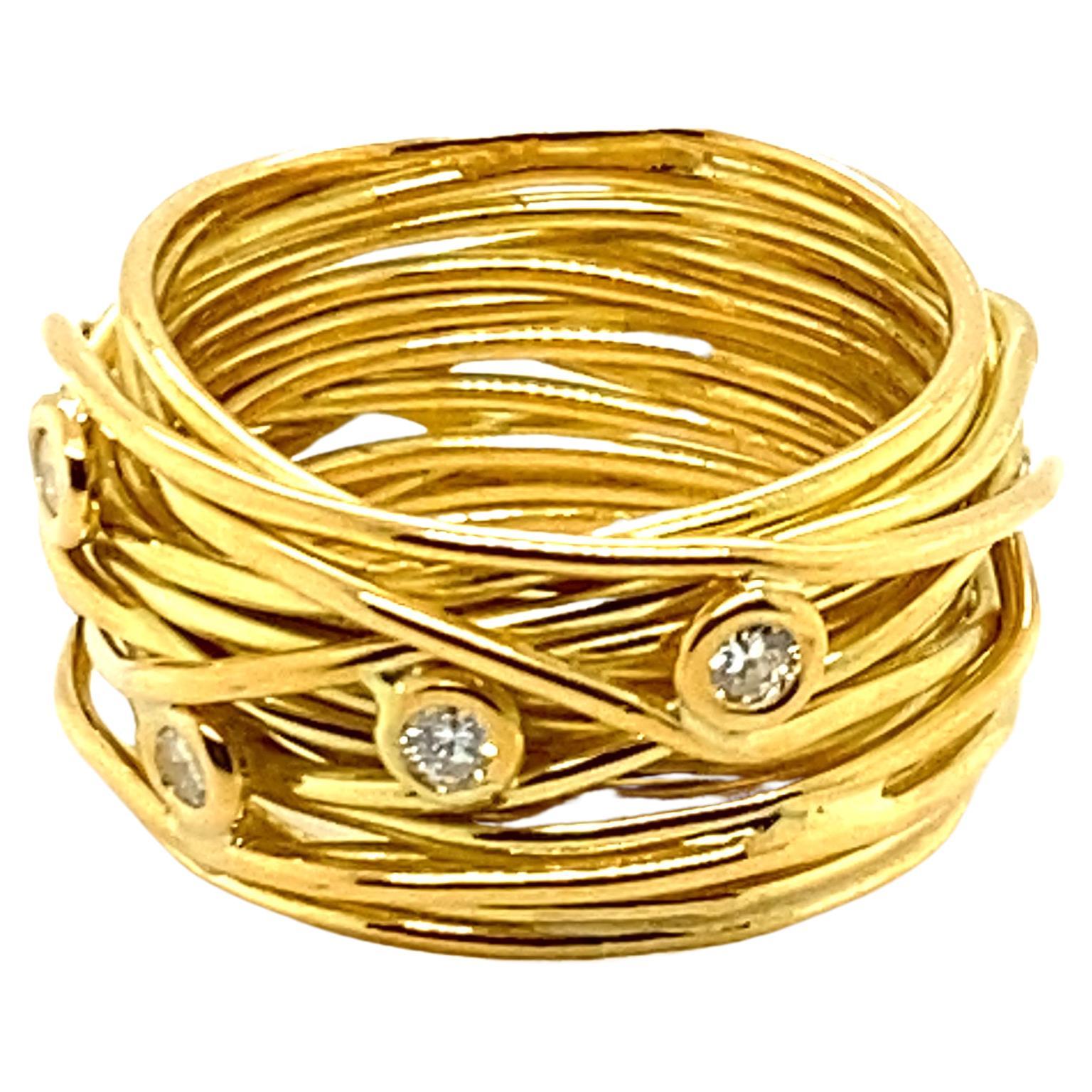 Iconic Diamond Bird's Nest Ring by Devon in 18 Karat Yellow Gold For Sale