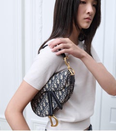 Iconic Dior Mini Saddle Bag with Strap Blue Dior Oblique Jacquard. New