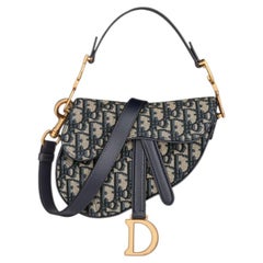 Iconic Dior Mini Saddle Bag with Strap Blue Dior Oblique Jacquard. New