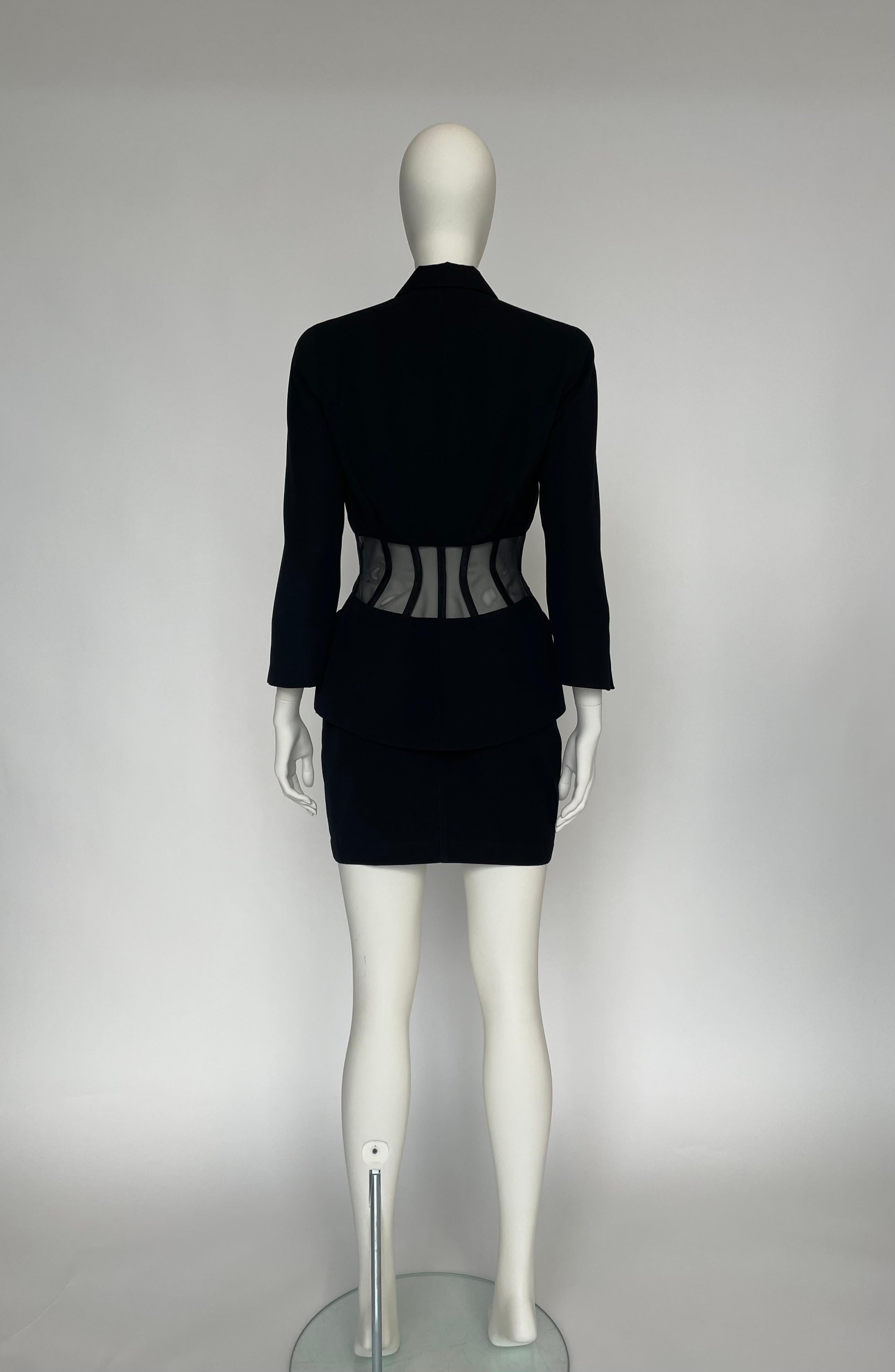 Iconic Documented Thierry Mugler Runway Sheer Boned Corset Skirt Suit, SS1995 For Sale 4
