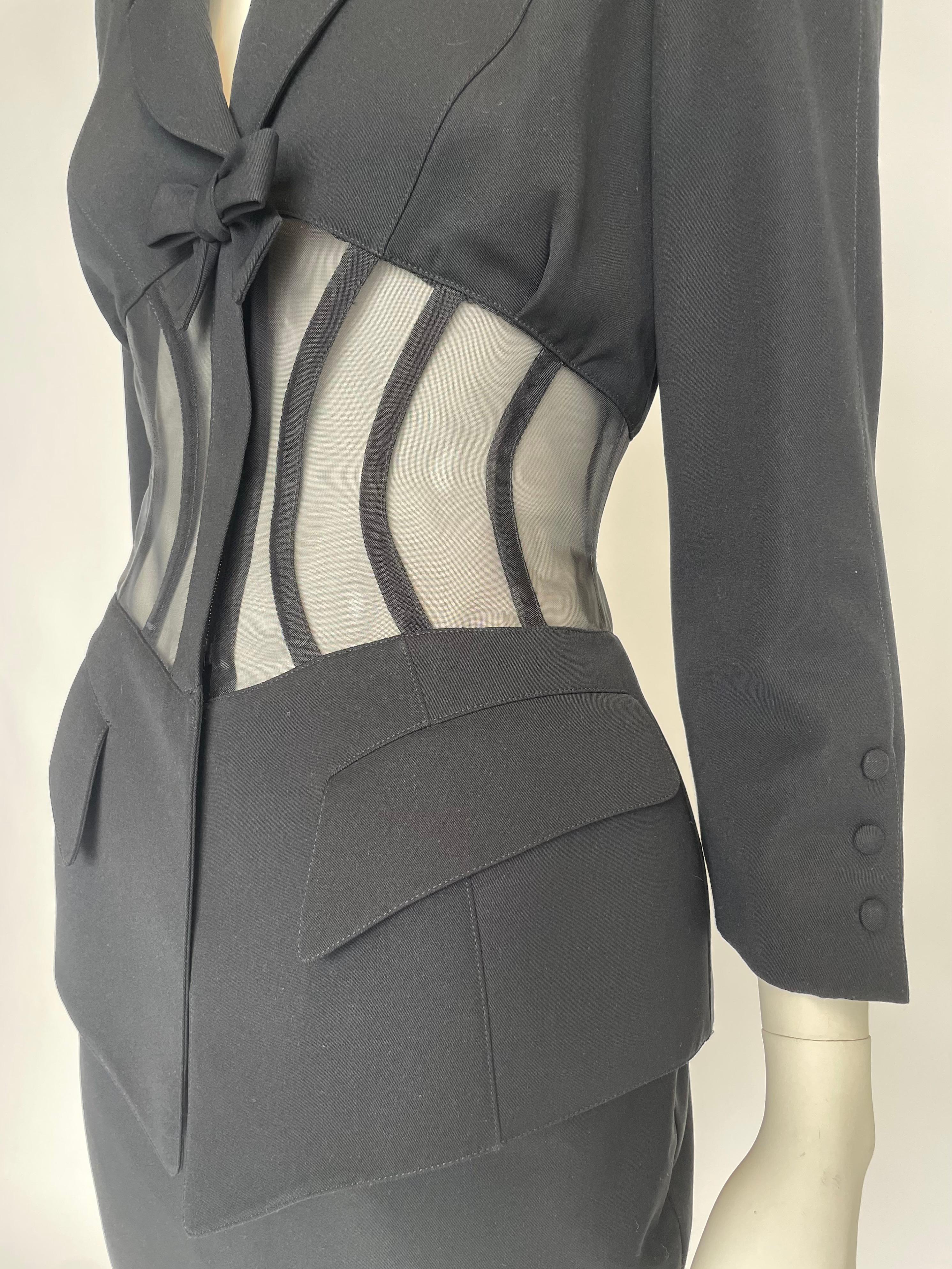 Iconic Documented Thierry Mugler Runway Sheer Boned Corset Skirt Suit, SS1995 For Sale 7