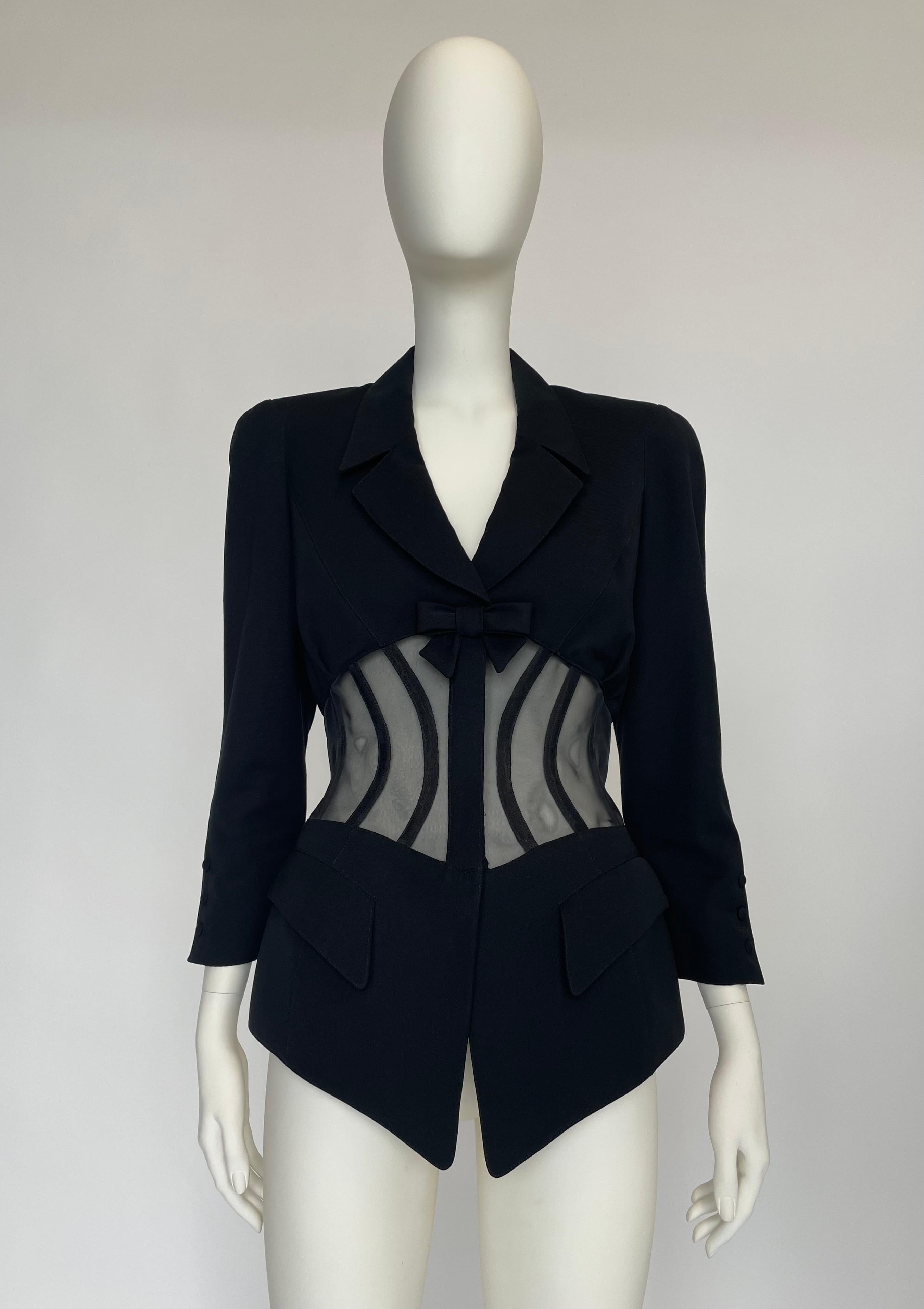 Iconic Documented Thierry Mugler Runway Sheer Boned Corset Skirt Suit, SS1995 For Sale 12