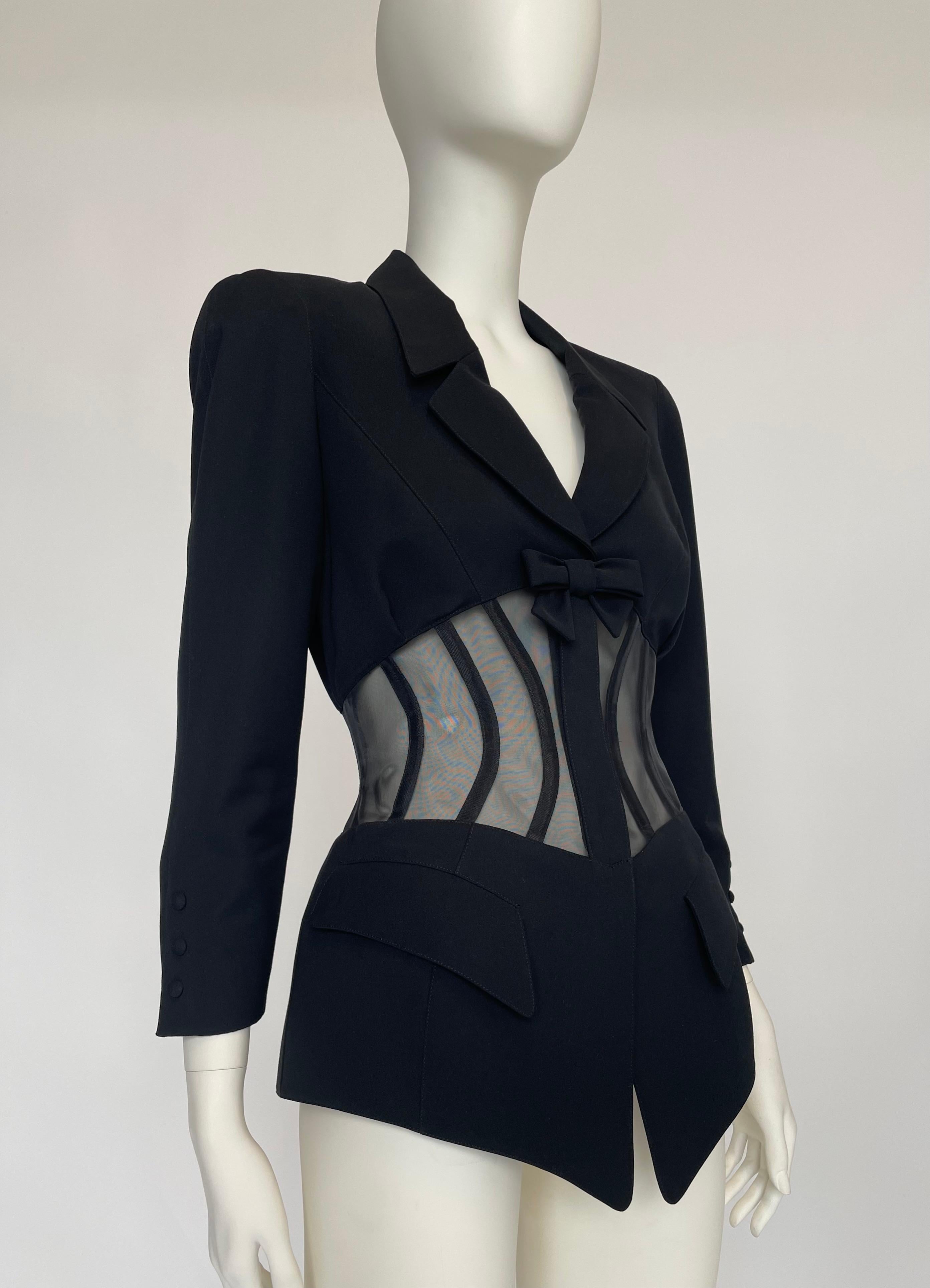 Iconic Documented Thierry Mugler Runway Sheer Boned Corset Skirt Suit, SS1995 For Sale 14