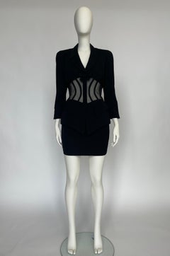 Iconic Documented Thierry Mugler Runway Sheer Boned Corset Skirt Suit, SS1995
