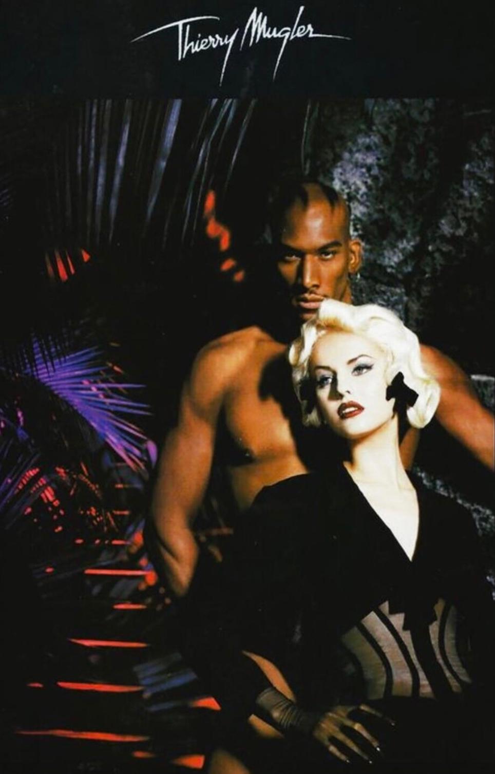 Black Iconic Documented Thierry Mugler Runway Sheer Boned Corset Skirt Suit, SS1995 For Sale