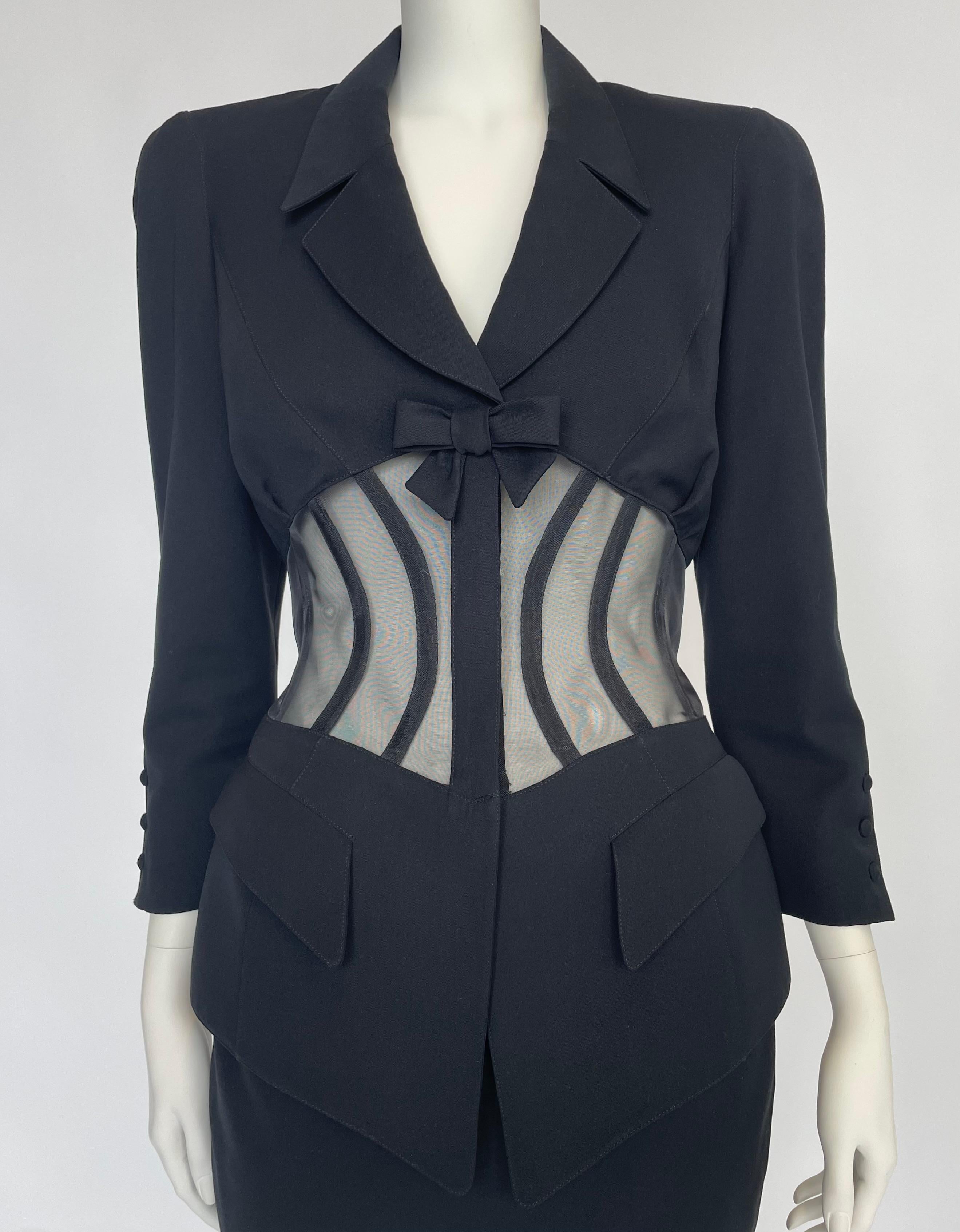 Women's Iconic Documented Thierry Mugler Runway Sheer Boned Corset Skirt Suit, SS1995 For Sale