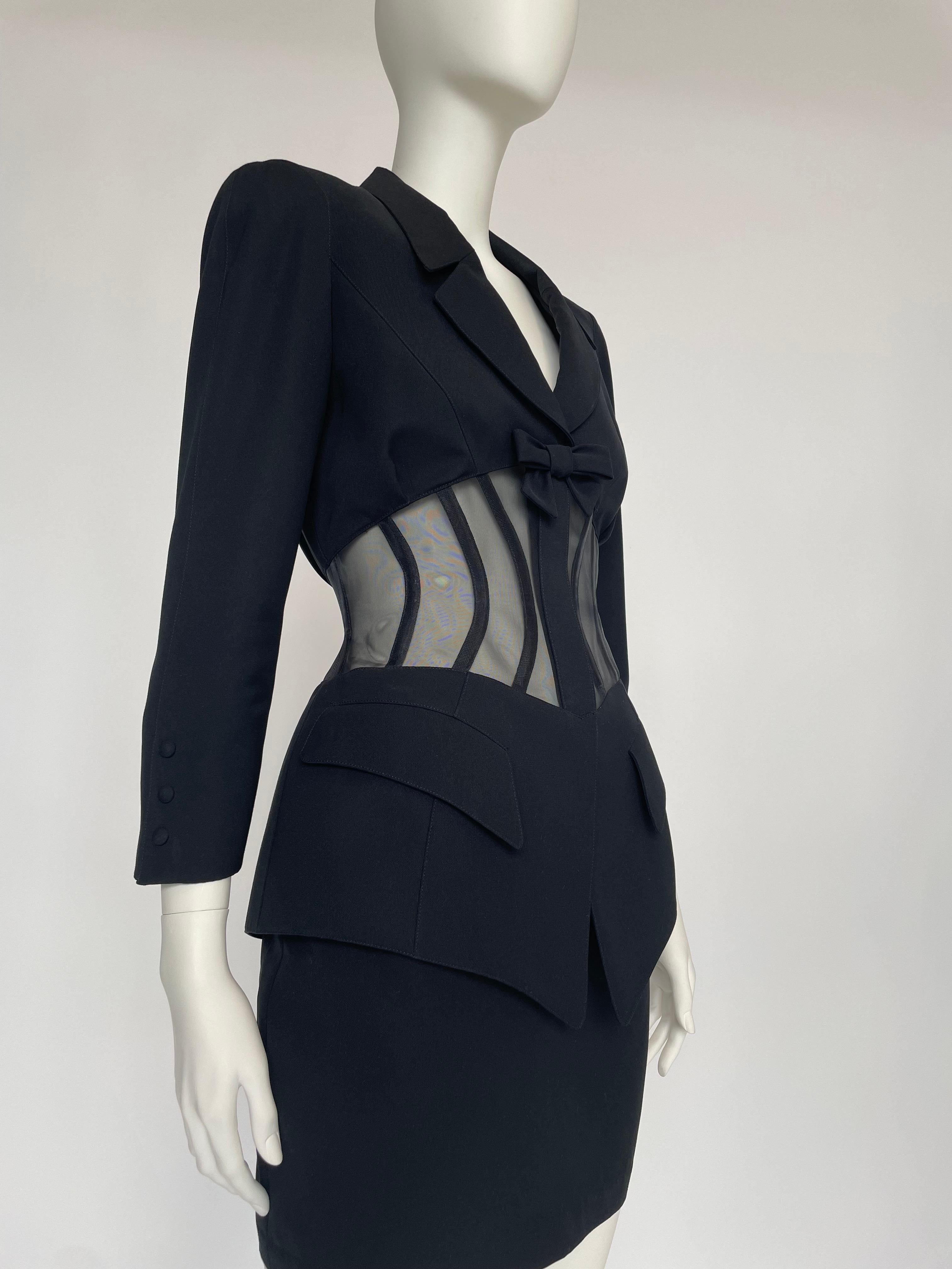 Iconic Documented Thierry Mugler Runway Sheer Boned Corset Skirt Suit, SS1995 For Sale 1