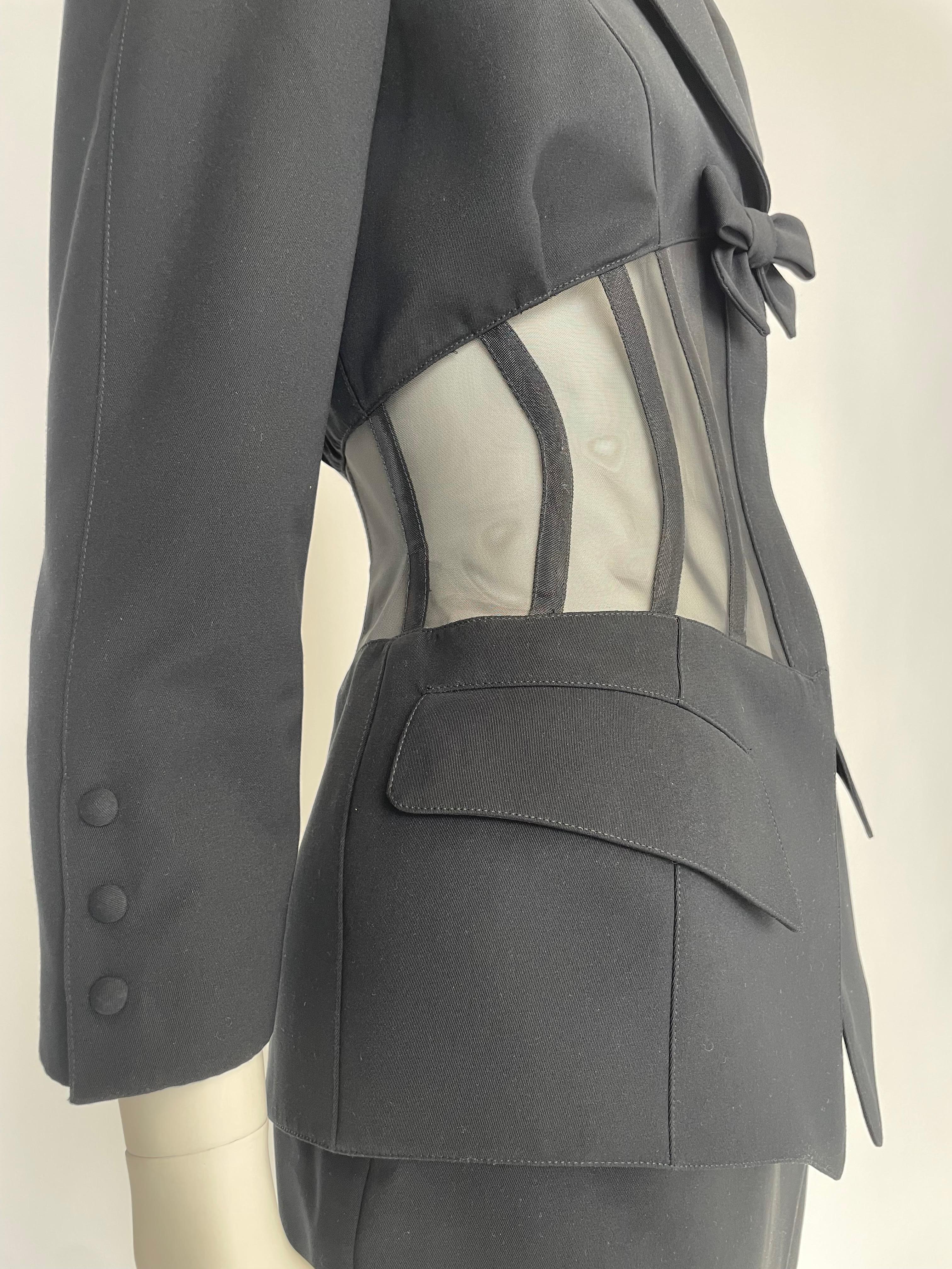 Iconic Documented Thierry Mugler Runway Sheer Boned Corset Skirt Suit, SS1995 For Sale 2