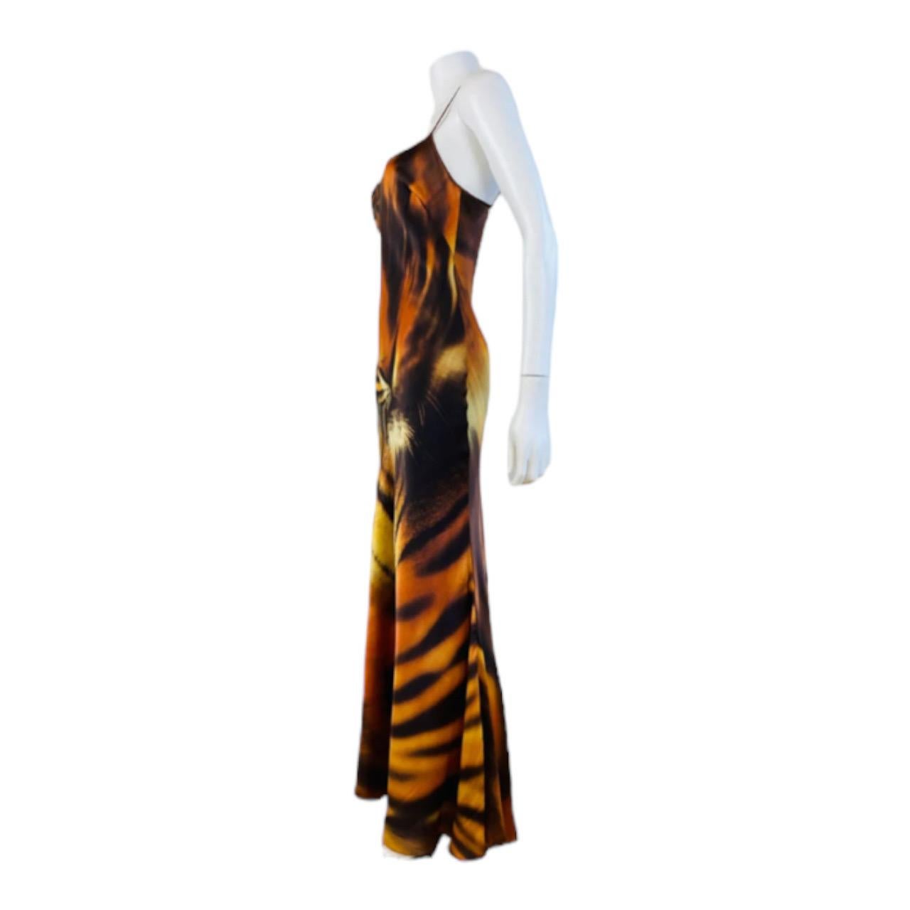 Iconic Documented Vintage F/W 2000 Roberto Cavalli Tiger Silk Maxi Slip Dress 3