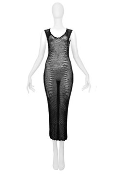 Iconic Dolce & Gabbana Black Knit Fishnet Dress 1995