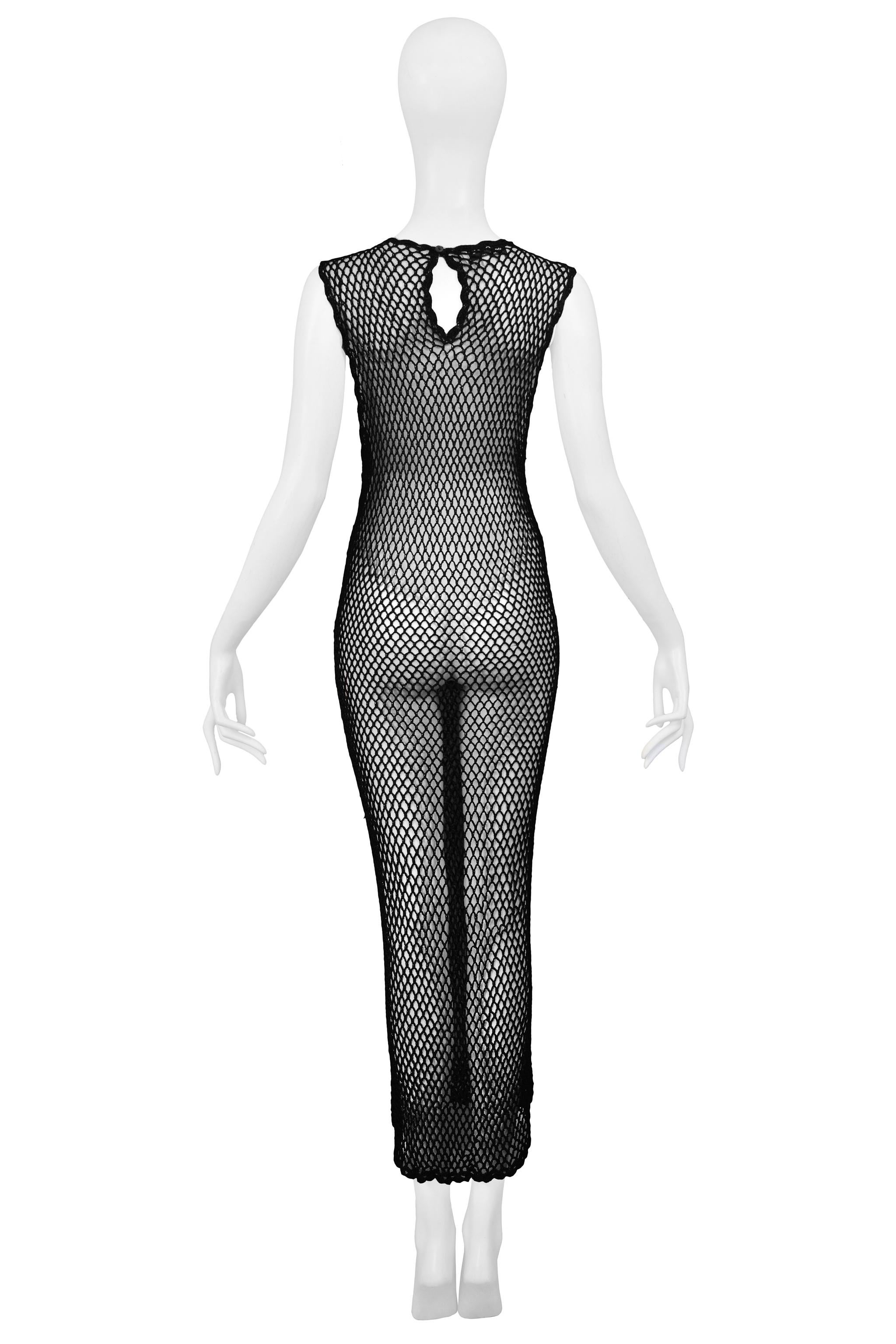 Iconic Dolce & Gabbana Black Knit Fishnet Dress 1995 In Excellent Condition In Los Angeles, CA
