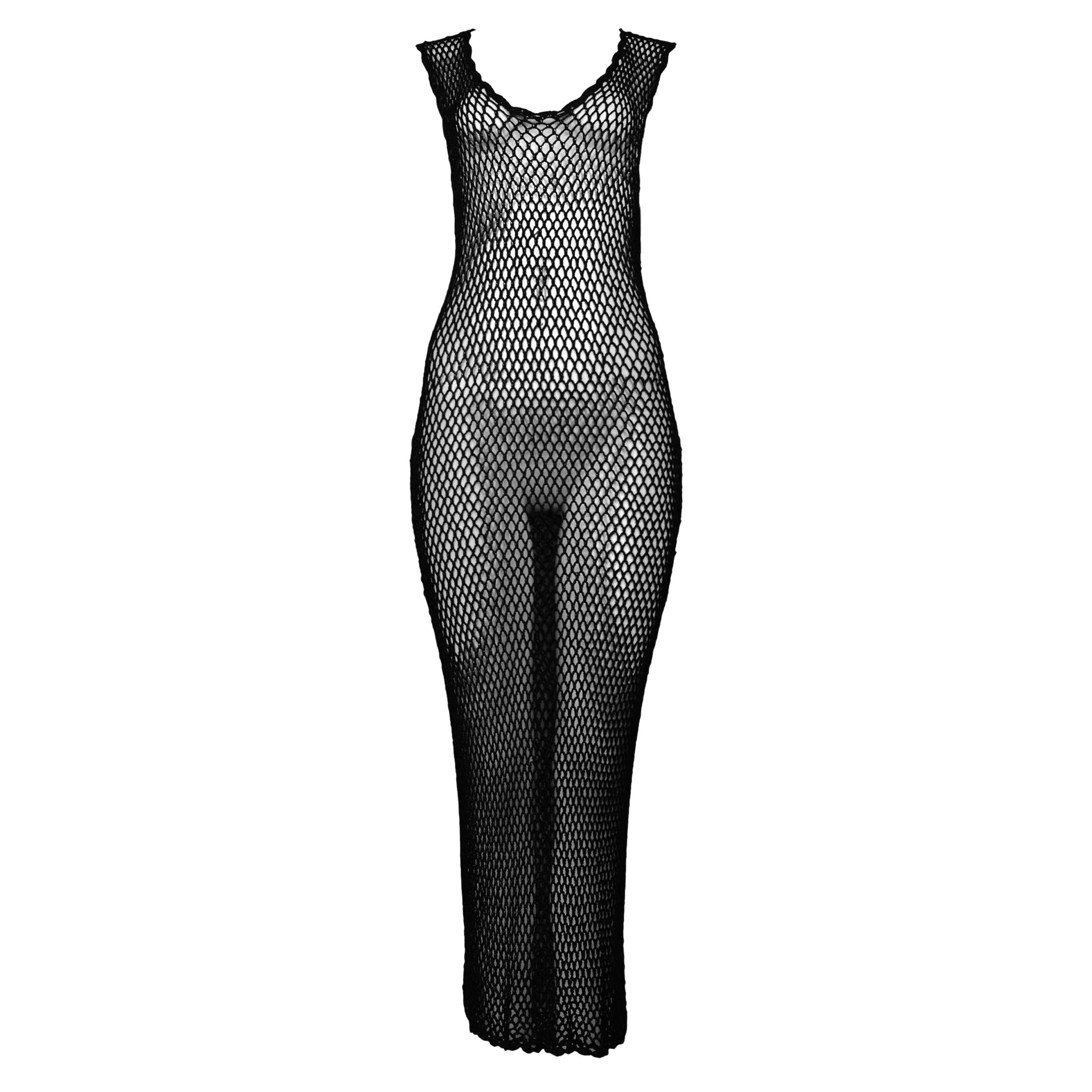 Iconic Dolce & Gabbana Black Knit Fishnet Dress 1995