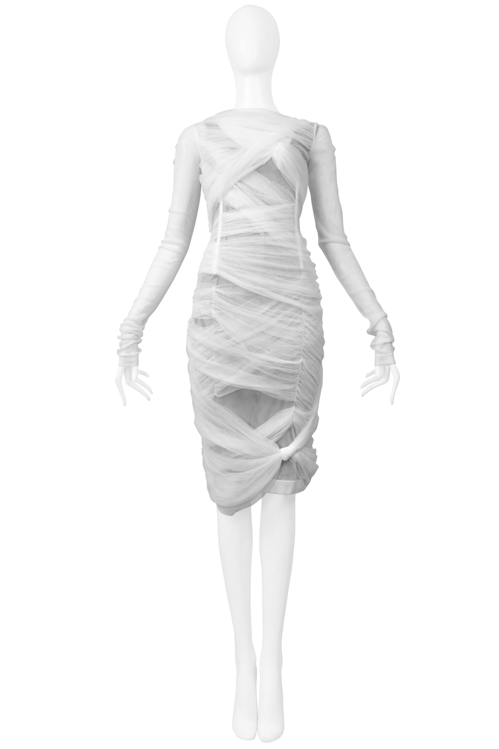 Gray Iconic Dolce & Gabbana White Mesh Sheer Mummy Dress For Sale