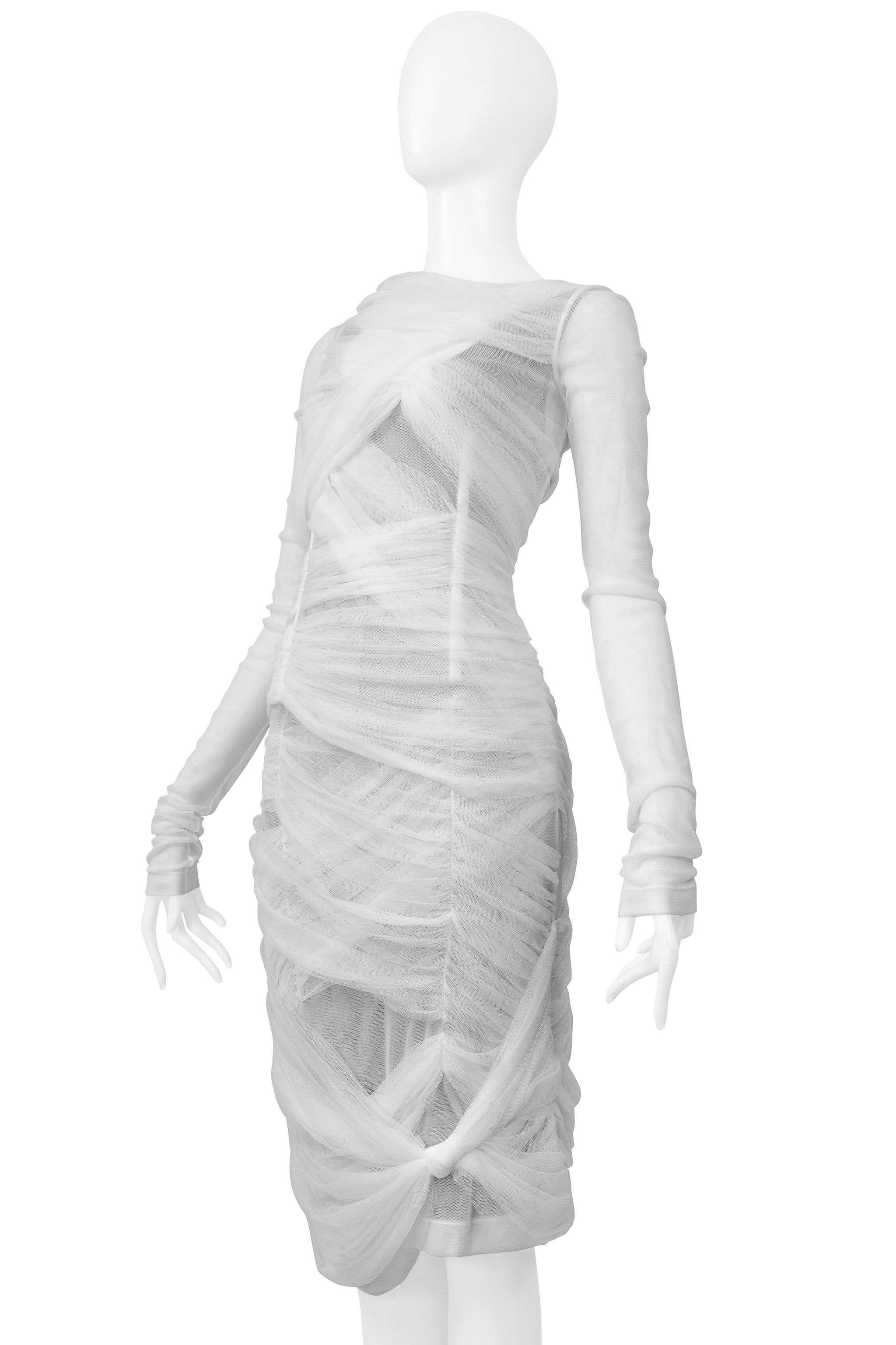 Iconic Dolce & Gabbana White Mesh Sheer Mummy Dress In Excellent Condition For Sale In Los Angeles, CA