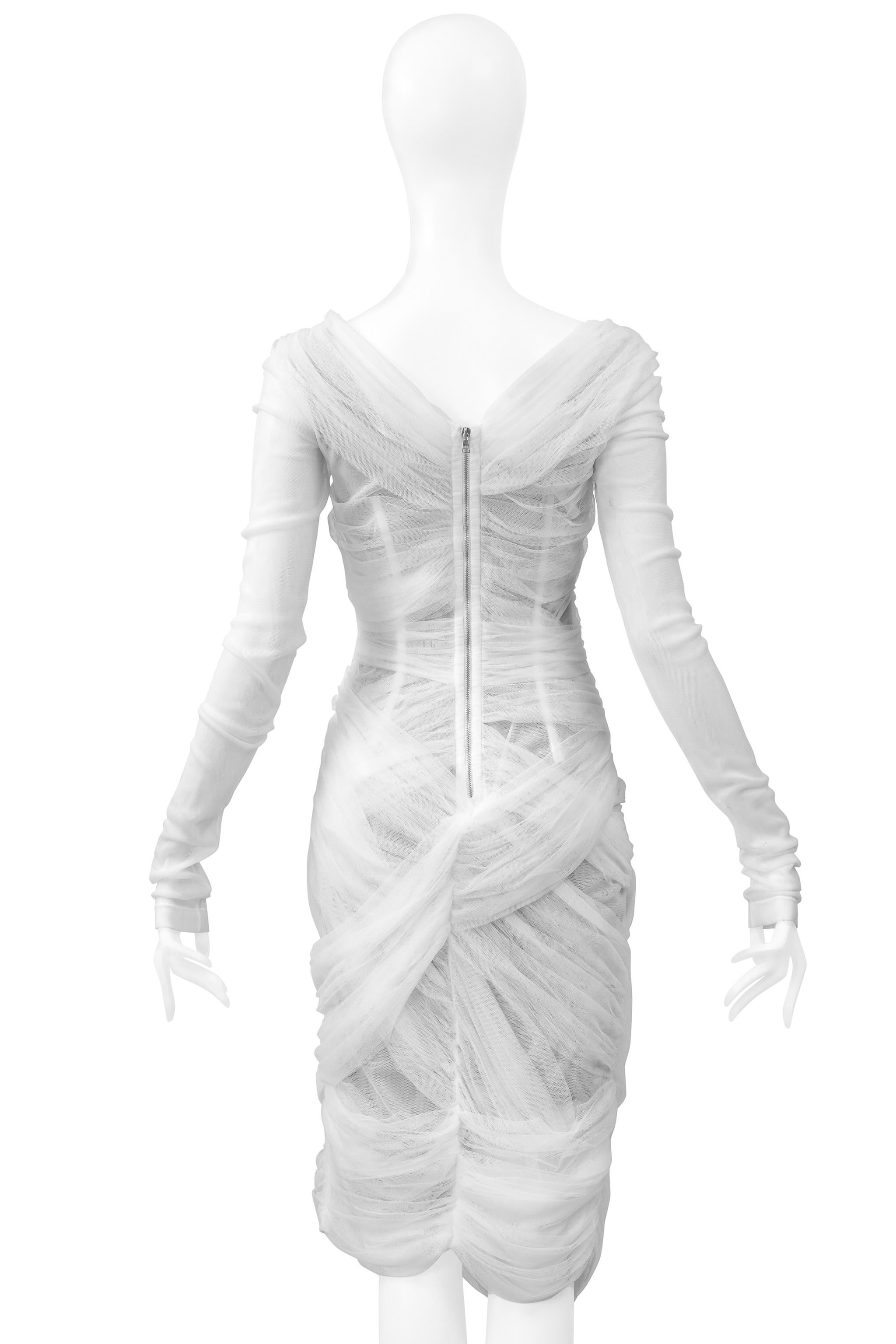 Iconic Dolce & Gabbana White Mesh Sheer Mummy Dress For Sale 3