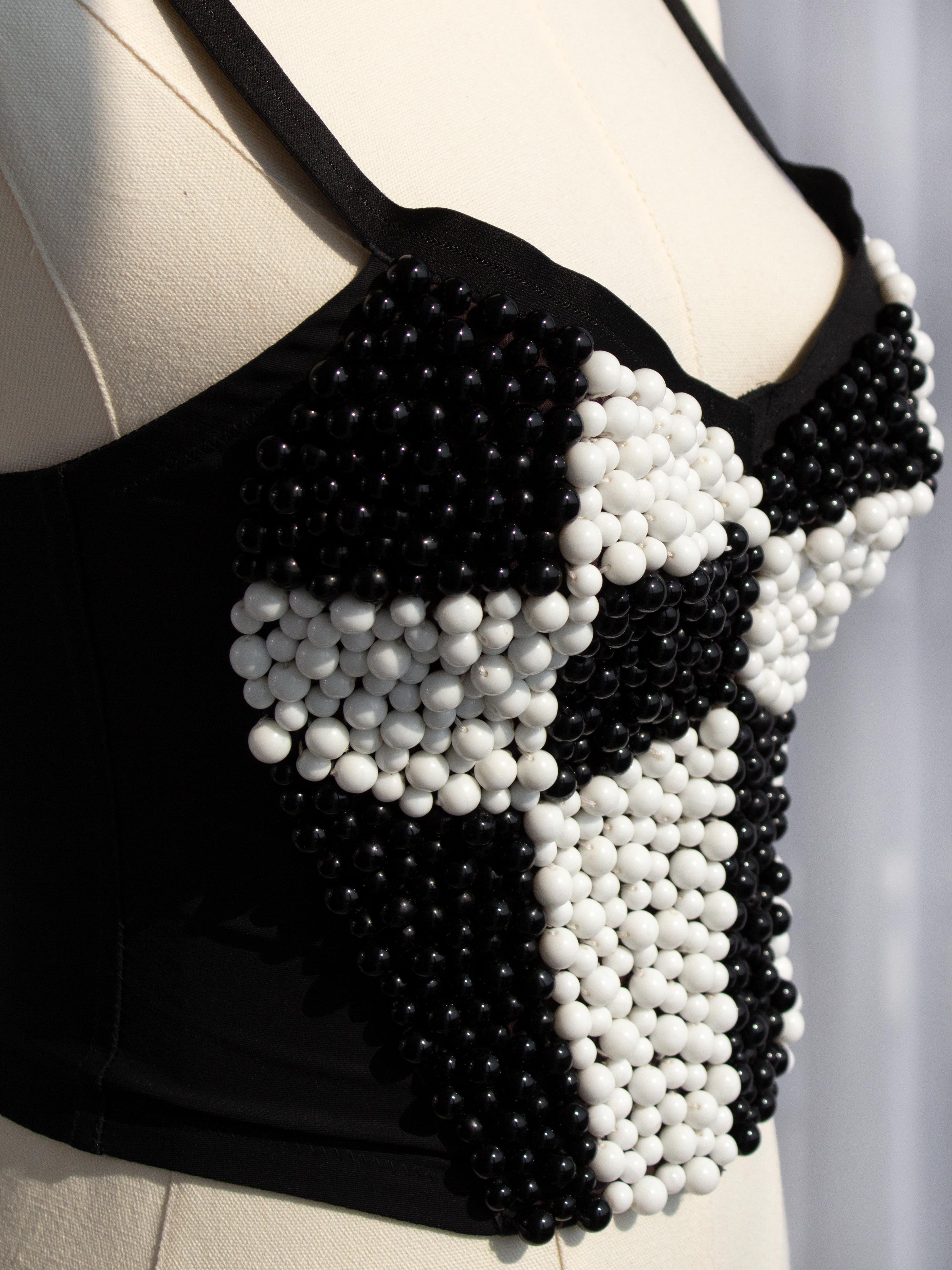 Iconic Dolce&Gabbana S/S 1991 Black White Checkered Beaded Bustier Top For Sale 5