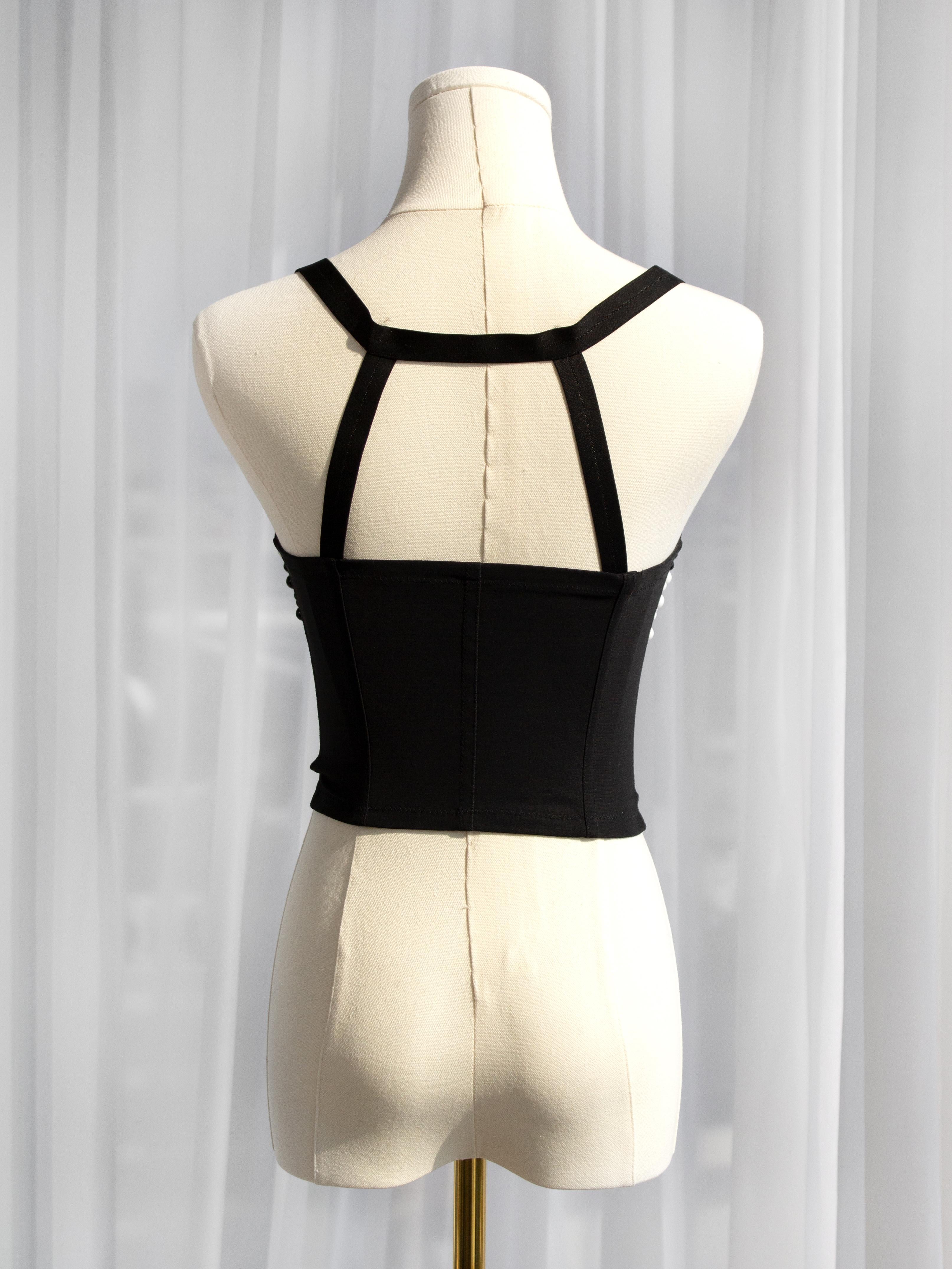 Iconic Dolce&Gabbana S/S 1991 Black White Checkered Beaded Bustier Top For Sale 6