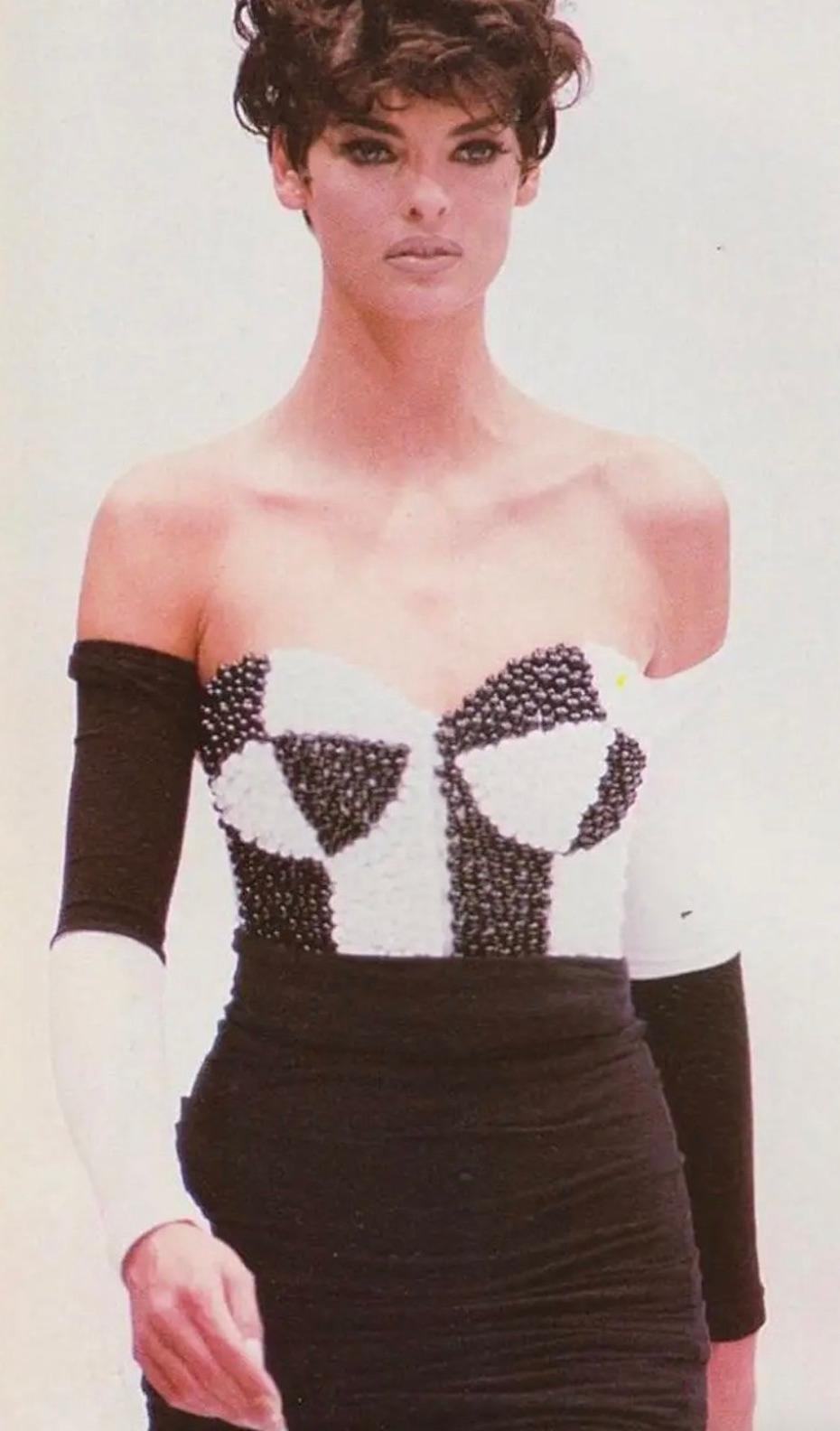 Beige Iconic Dolce&Gabbana S/S 1991 Black White Checkered Beaded Bustier Top For Sale