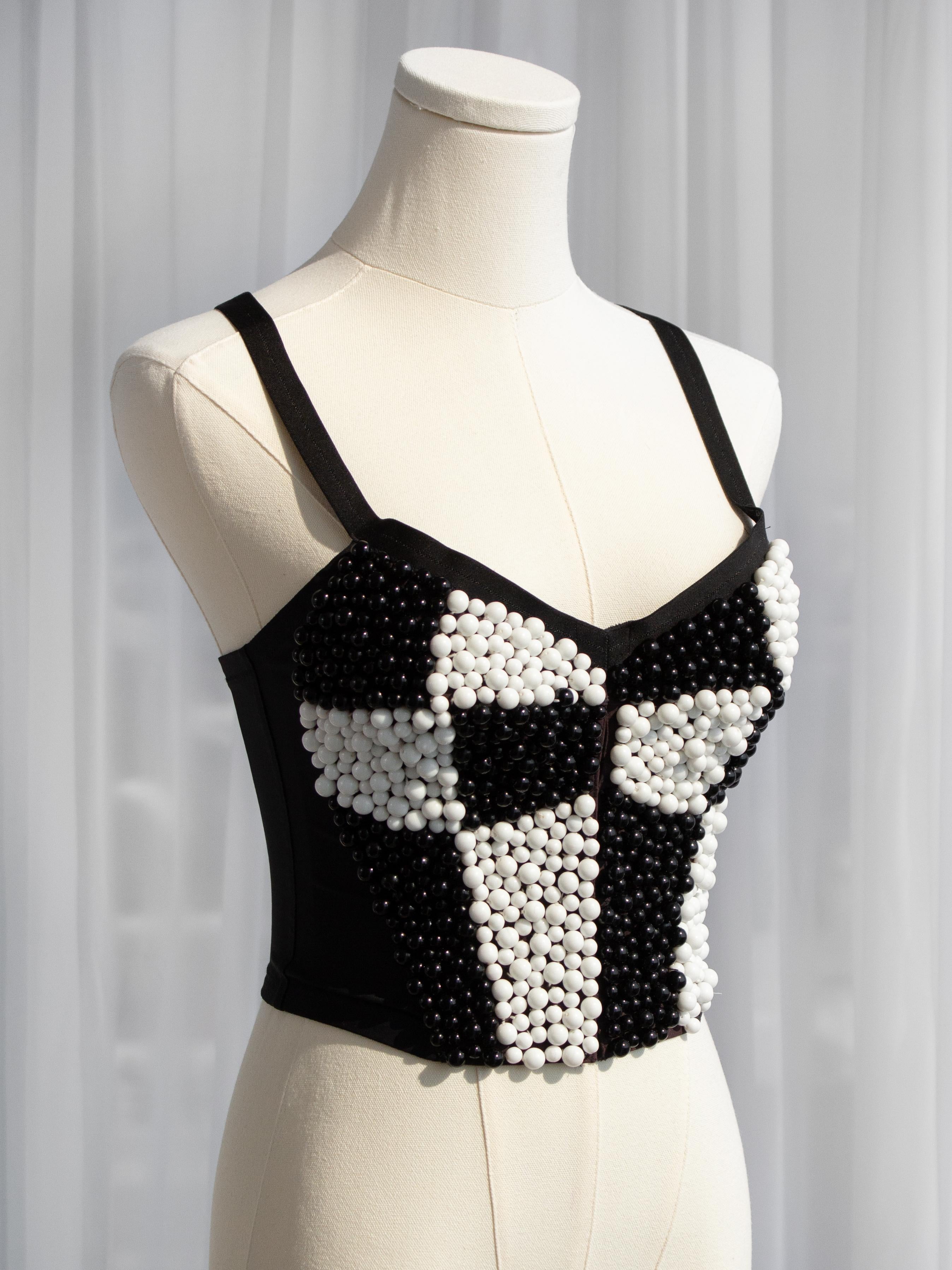 Iconic Dolce&Gabbana S/S 1991 Black White Checkered Beaded Bustier Top For Sale 2