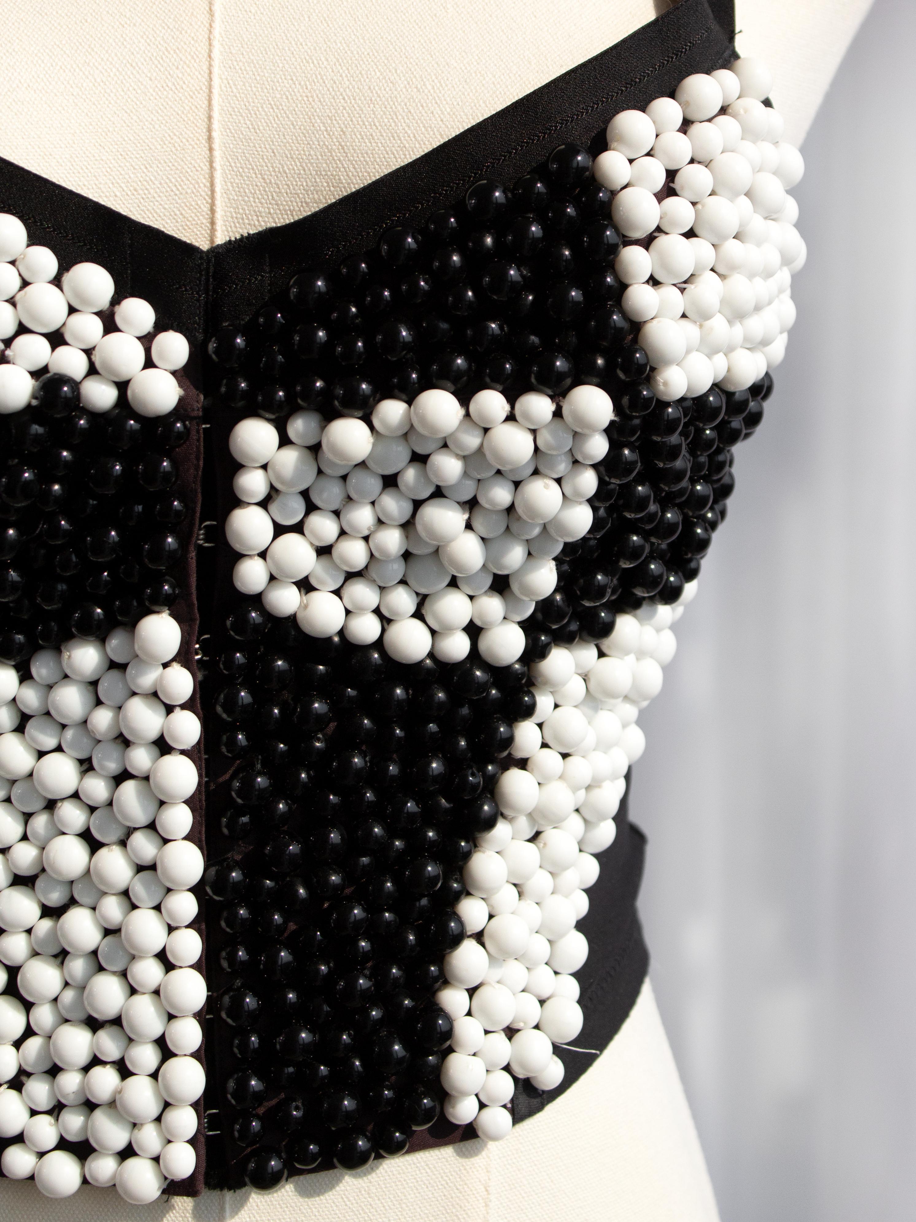 Iconic Dolce&Gabbana S/S 1991 Black White Checkered Beaded Bustier Top For Sale 3