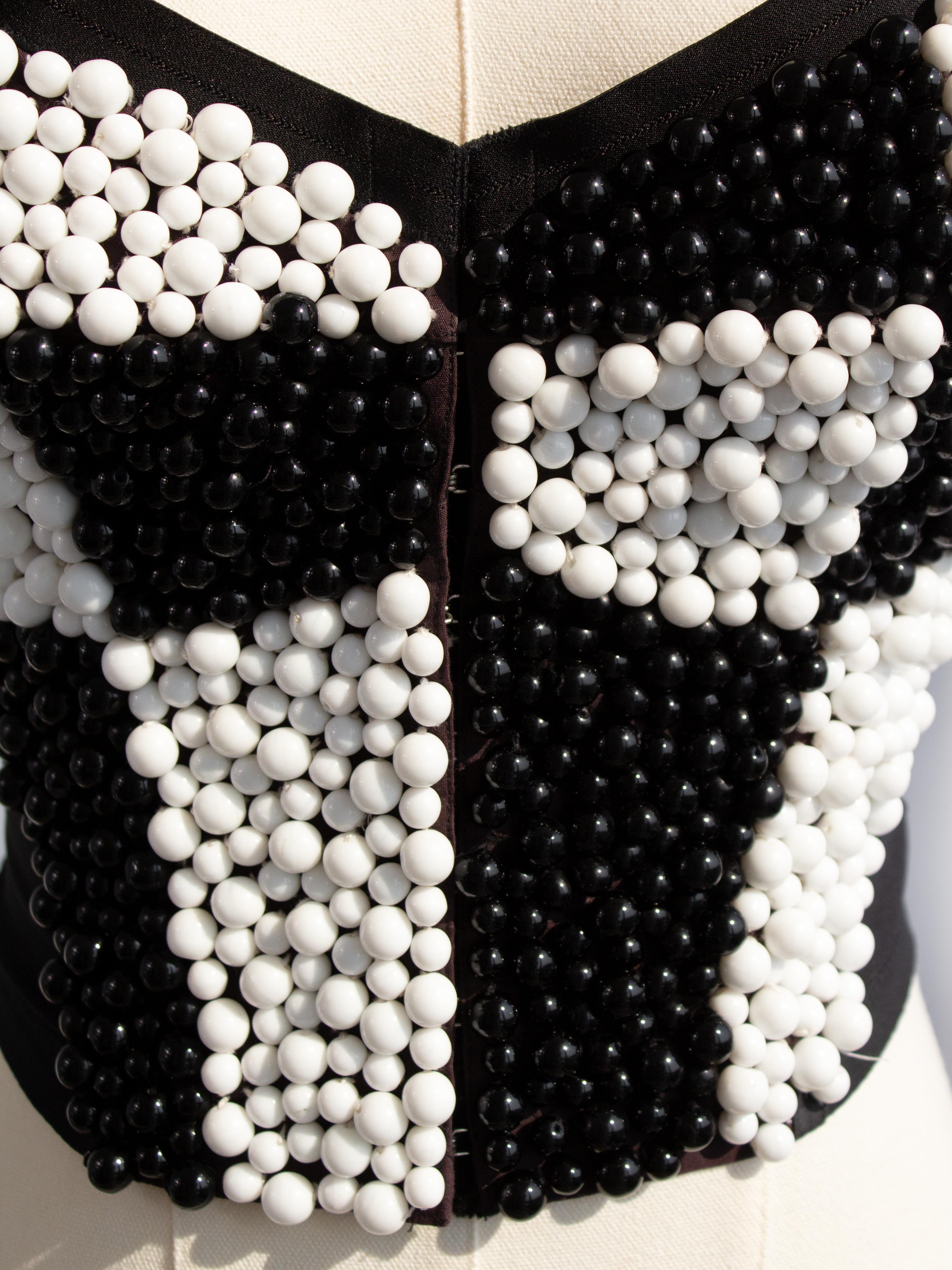 Iconic Dolce&Gabbana S/S 1991 Black White Checkered Beaded Bustier Top For Sale 4