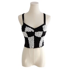 Iconic Dolce&Gabbana S/S 1991 Top con corpiño de cuentas a cuadros blanco y negro
