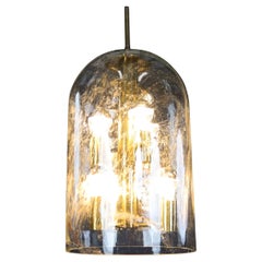 Iconic Doria Leuchten Smoked Glass and Brass Pendant Light, Germany, 1970s